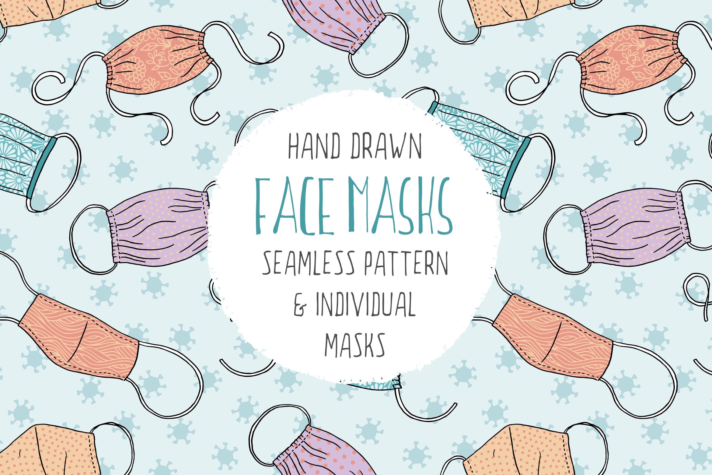 手工绘制口罩无缝图案 Reusable Face Masks – Seamless Pattern
