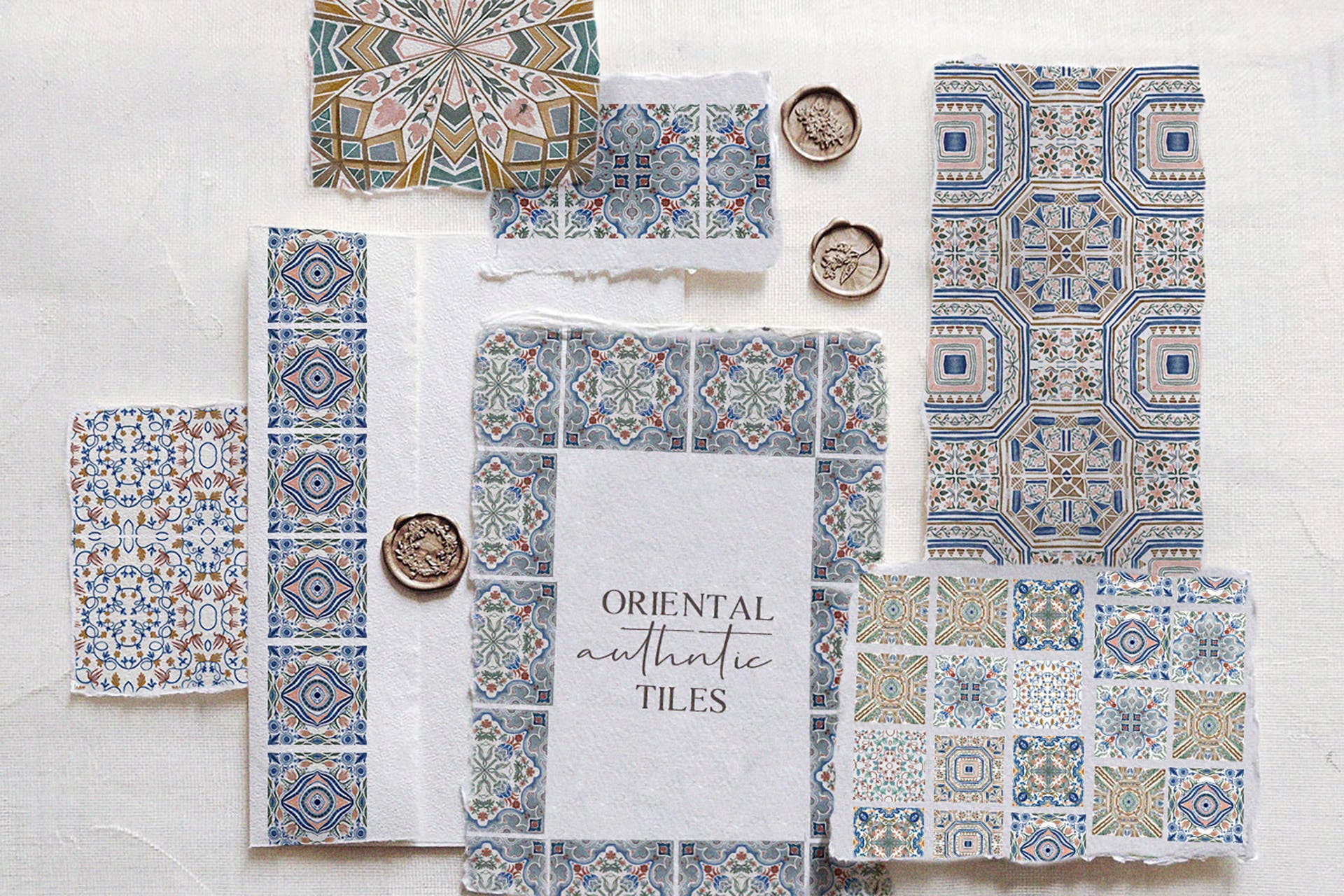 东方正宗瓷砖水彩图案套装 Oriental authentic tiles – watercolor set