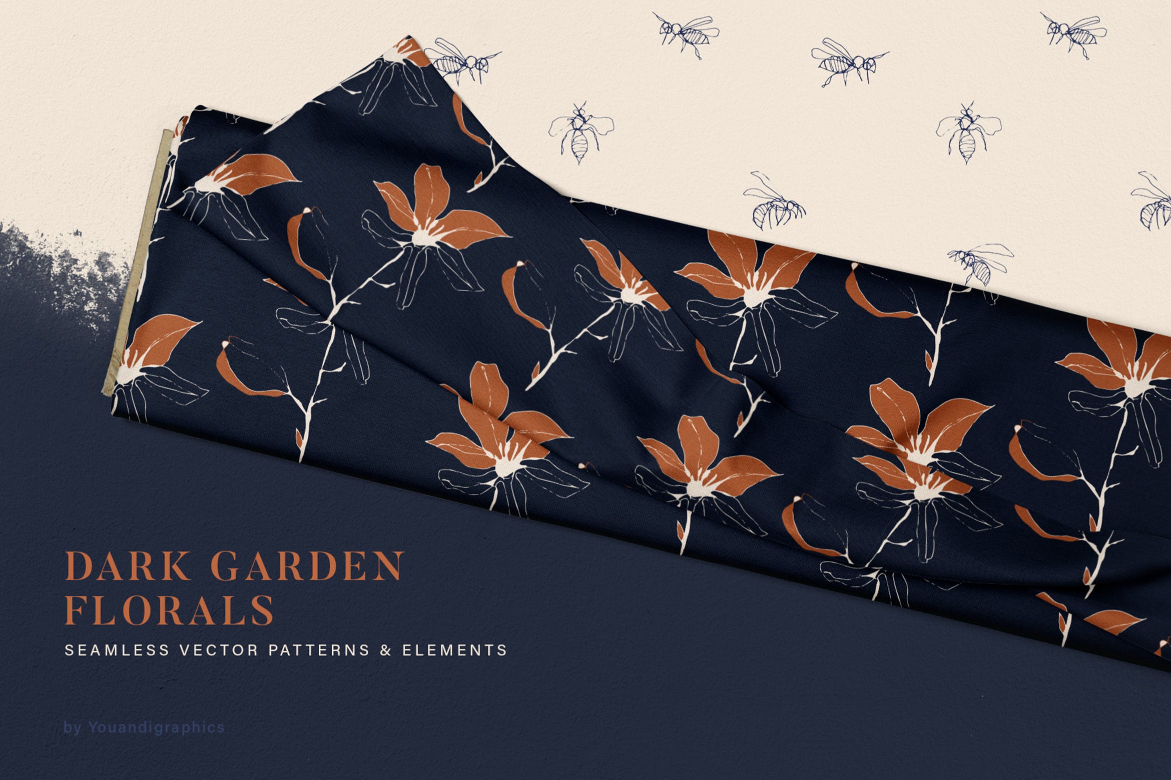 黑暗花园花卉手绘图案素材 Dark Garden Floral Patterns