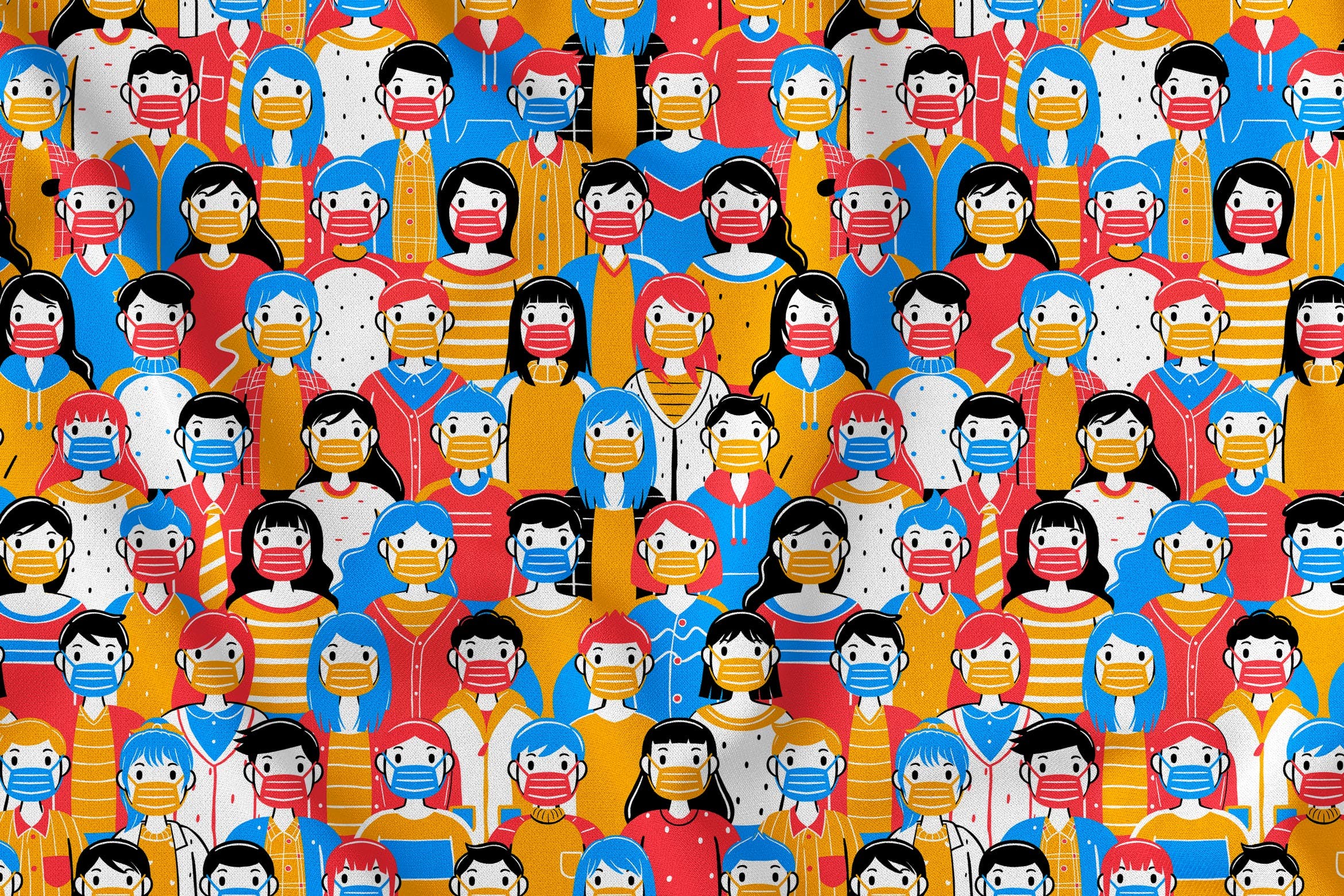 戴口罩人物无缝图案 Wear A Mask Seamless Pattern