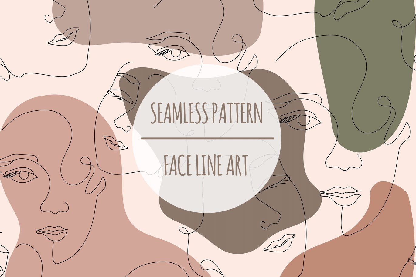 人脸线条艺术无缝图案矢量素材 Face Line Art – Seamless Pattern