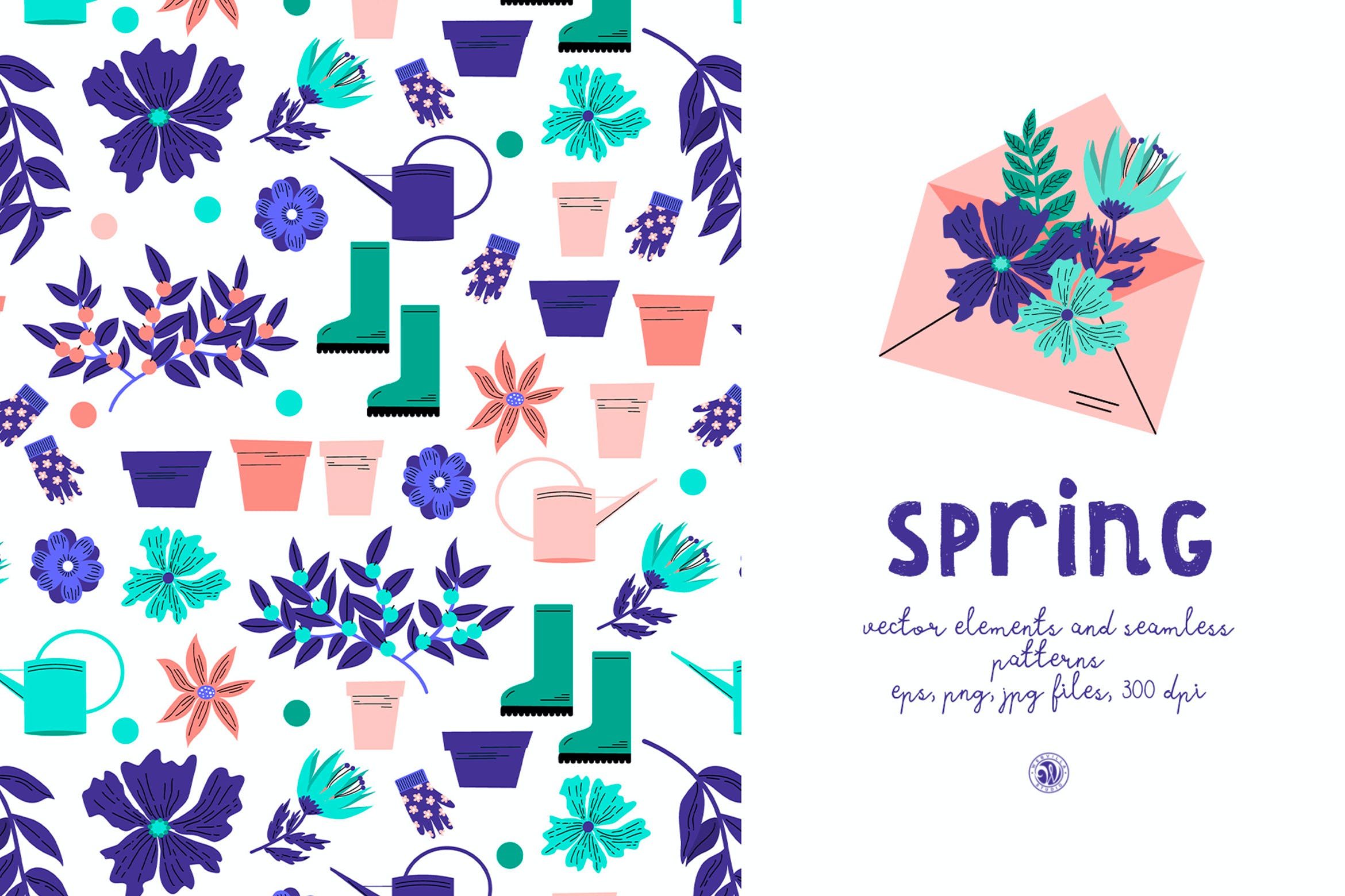 春天元素无缝图案素材 Spring – seamless patterns