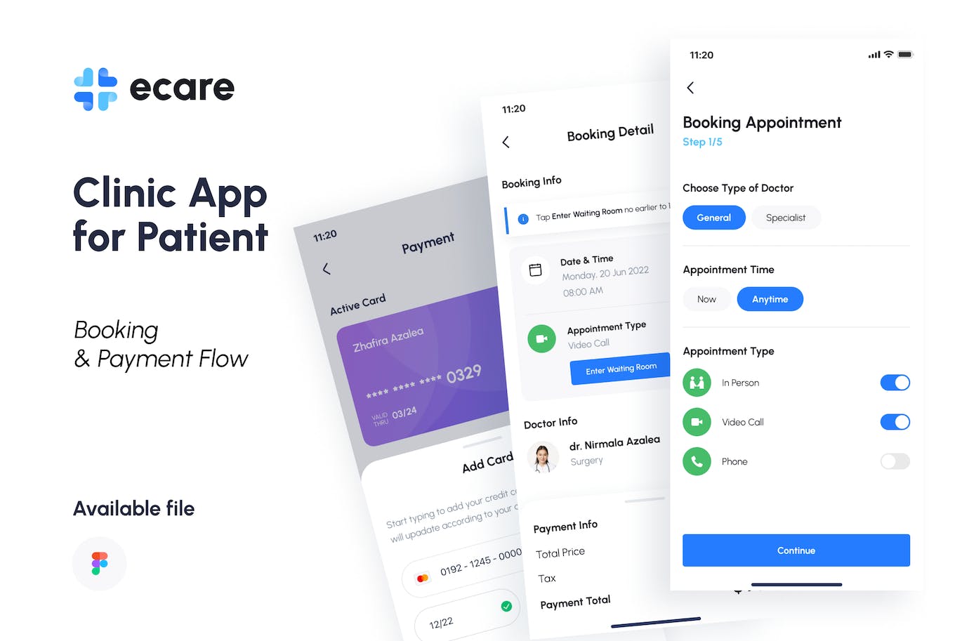 用于患者预订和付款的诊所应用APP UI KIT