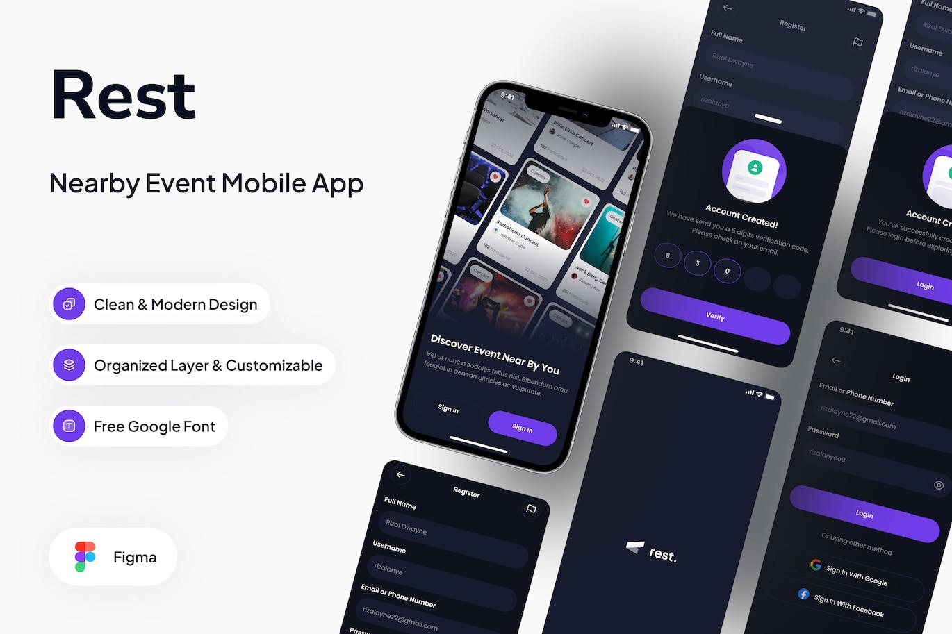 登录和注册黑暗模式 App UI Kit
