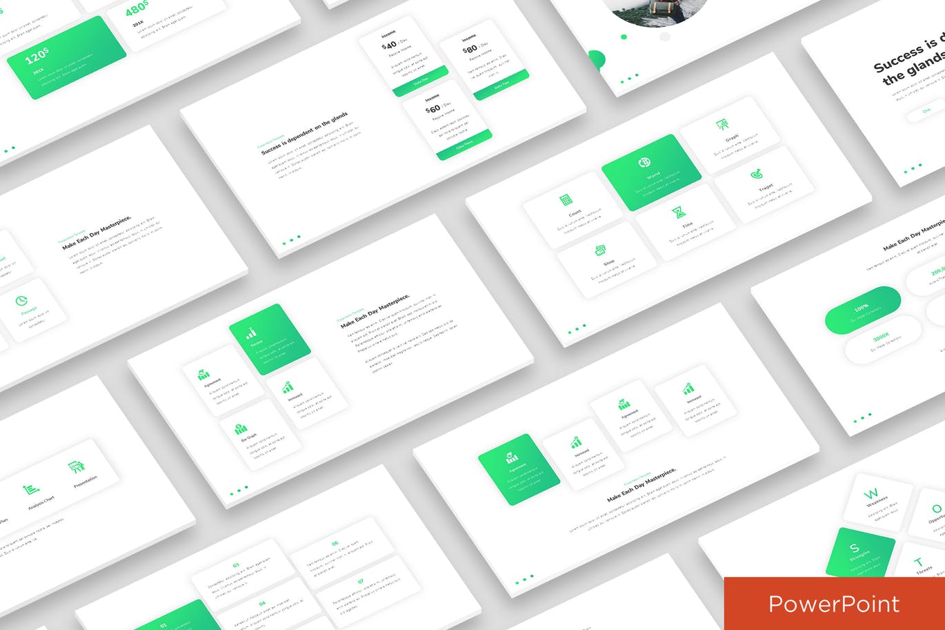 简约时尚清新的突出重点业务powerpoint幻灯片演示模板（pptx）