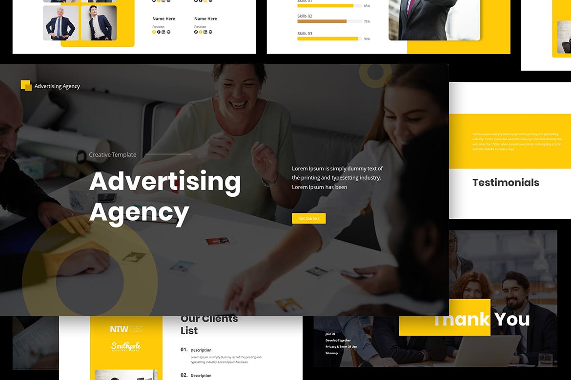 极简主义的现代广告代理商演示文​​稿powerpoint幻灯片演示模板（pptx）