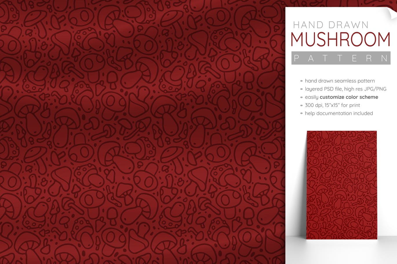 秋季蘑菇无缝图案素材 Seamless Pattern Mushroom Fall Food Magic