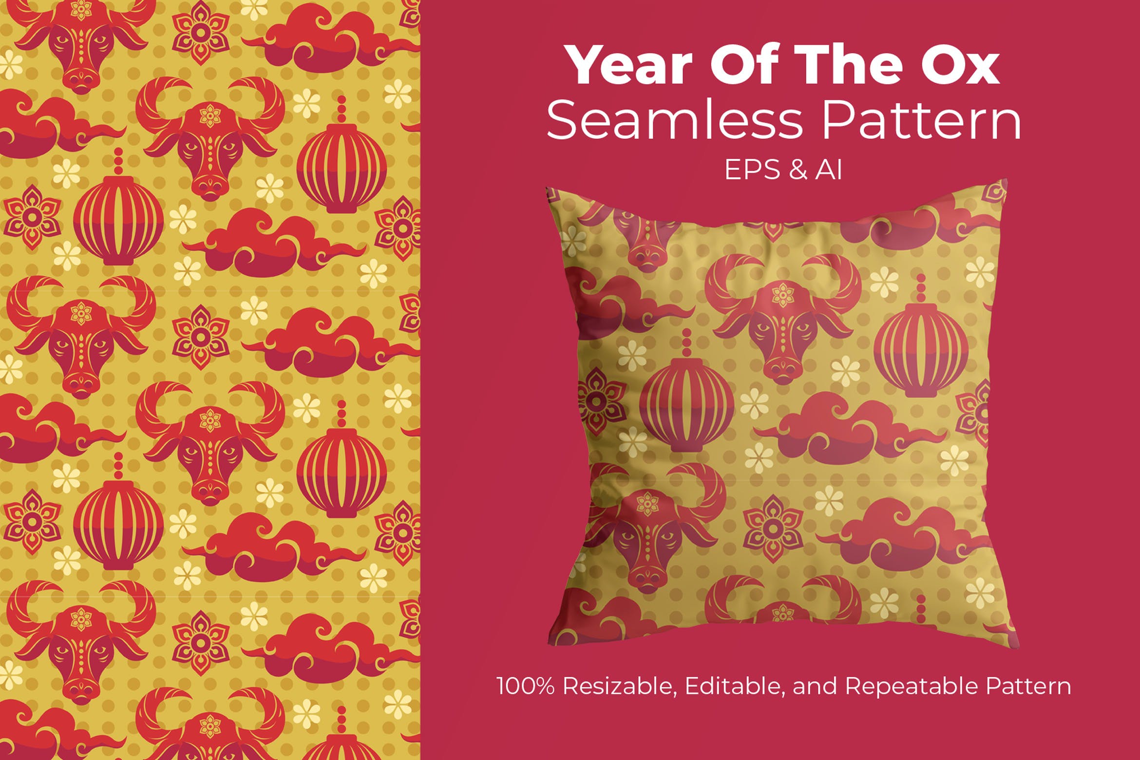 牛年新年元素图案背景 Year Of The Ox – pattern