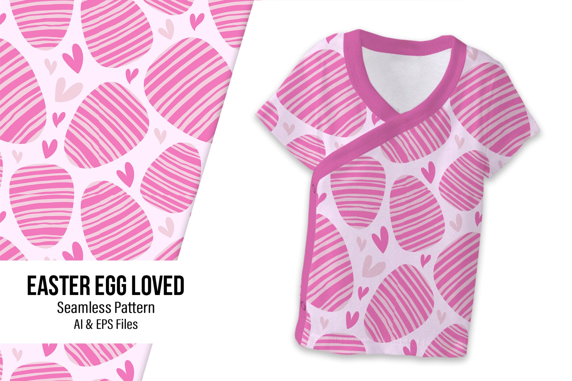 粉色条纹复活节彩蛋无缝图案素材 Easter Egg Loved – Seamless Pattern