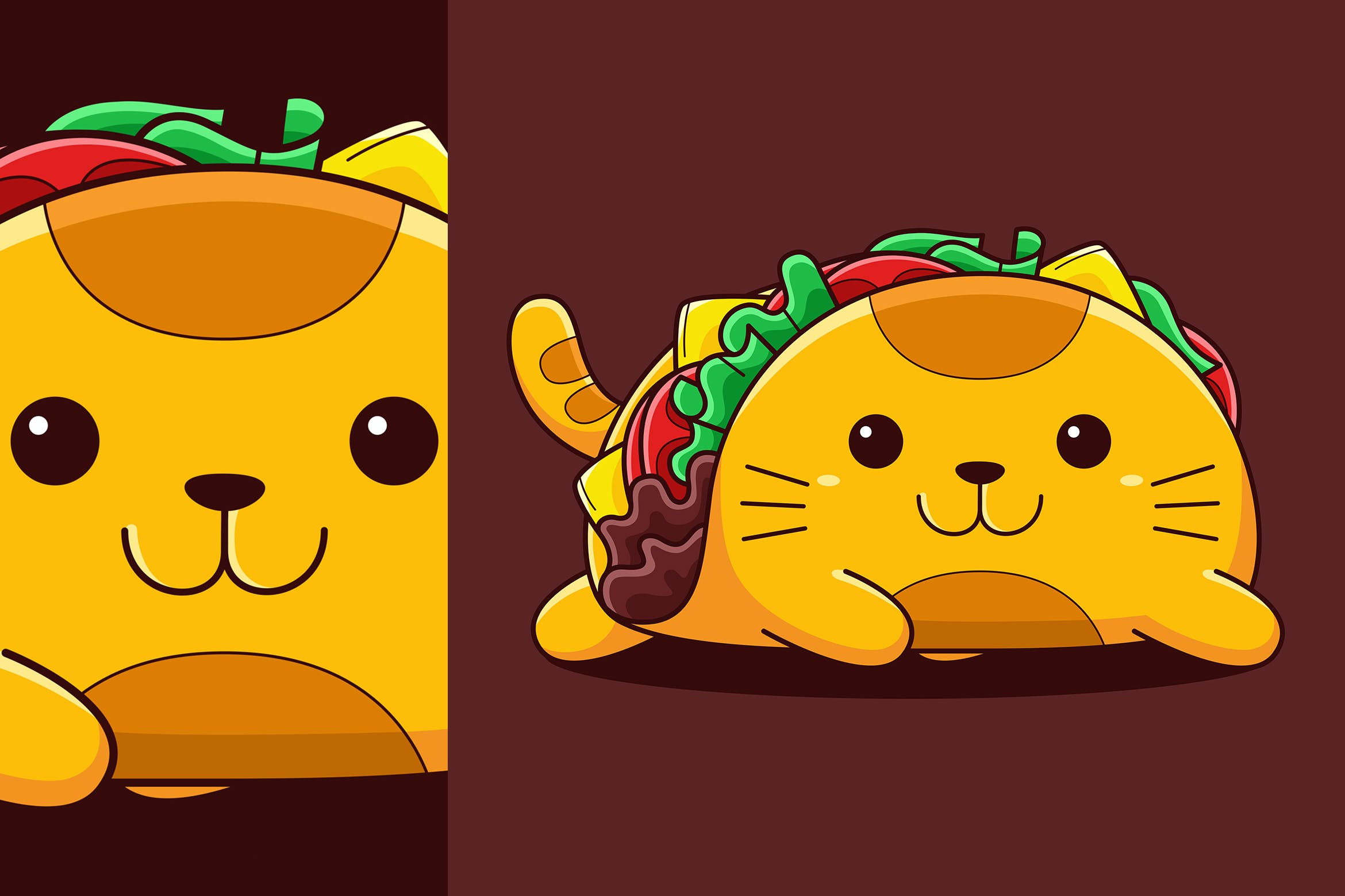 可爱卡通风格猫咪塔可卷饼矢量插画素材 Cute Taco Cat Vector Cartoon Style