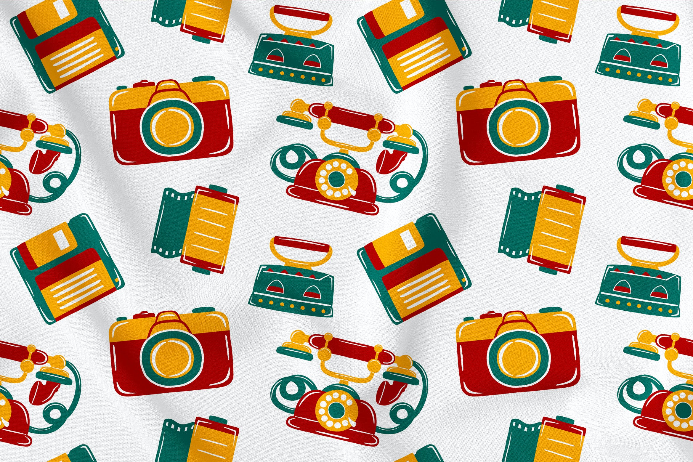 复古怀旧电子产品元素无缝图案背景素材v1 Vintage Retro Seamless Pattern Vol. 1