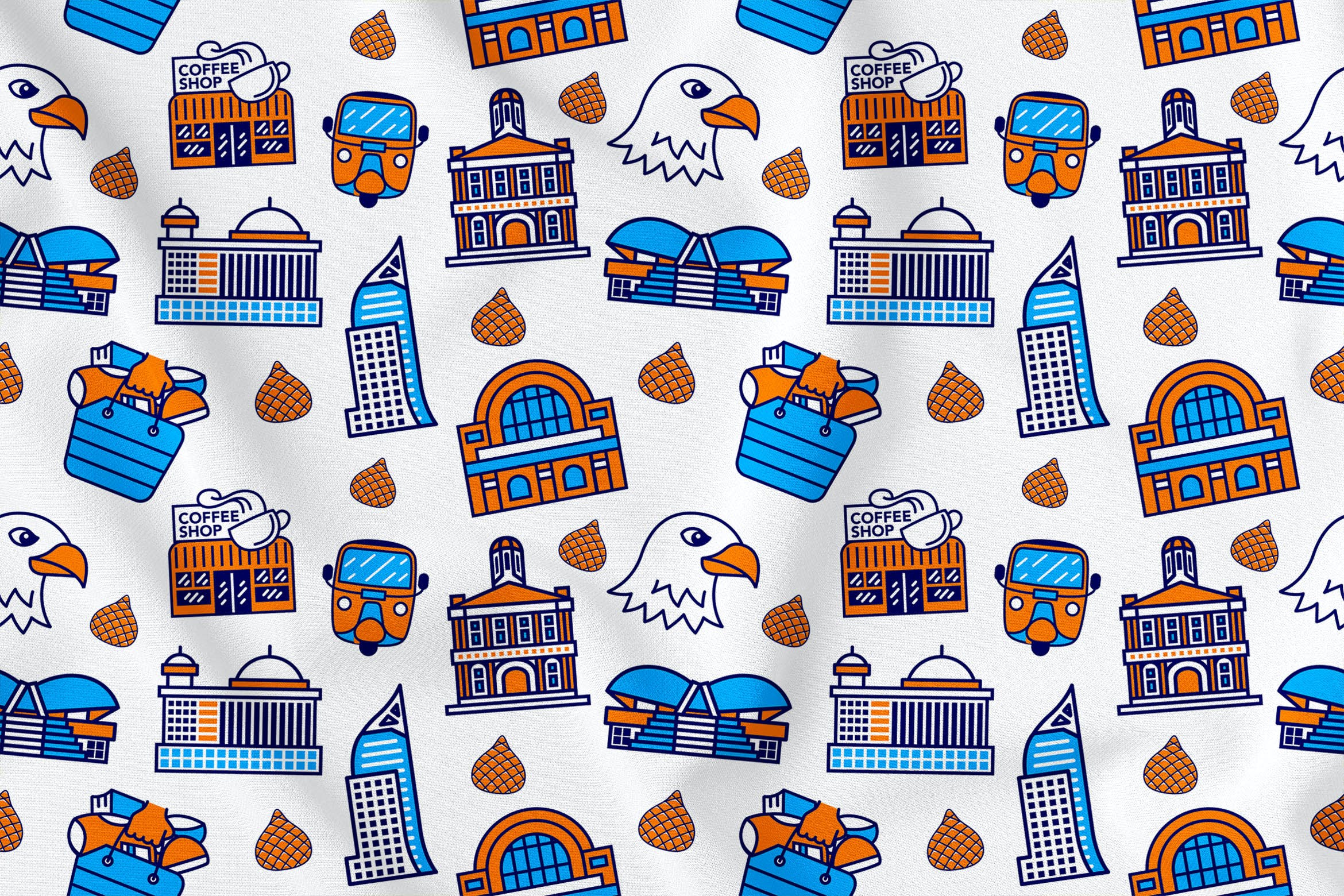 雅加达城市元素无缝图案背景素材v1 Jakarta City Seamless Pattern Vol. 1