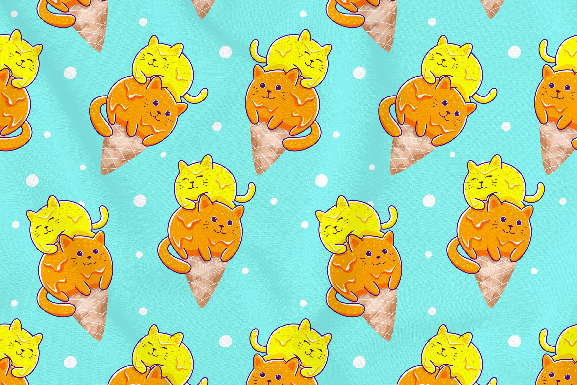 猫咪冰淇淋元素无缝图案背景素材v2 Cats Ice Cream Seamless Pattern Vol. 2