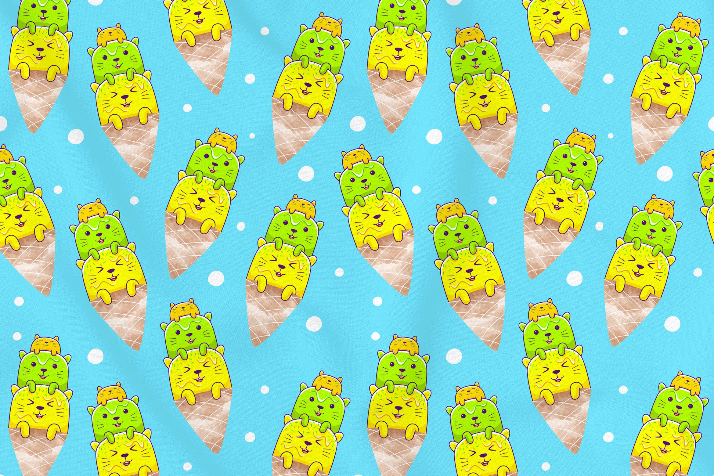 猫咪冰淇淋元素无缝图案背景素材v3 Cats Ice Cream Seamless Pattern Vol. 3