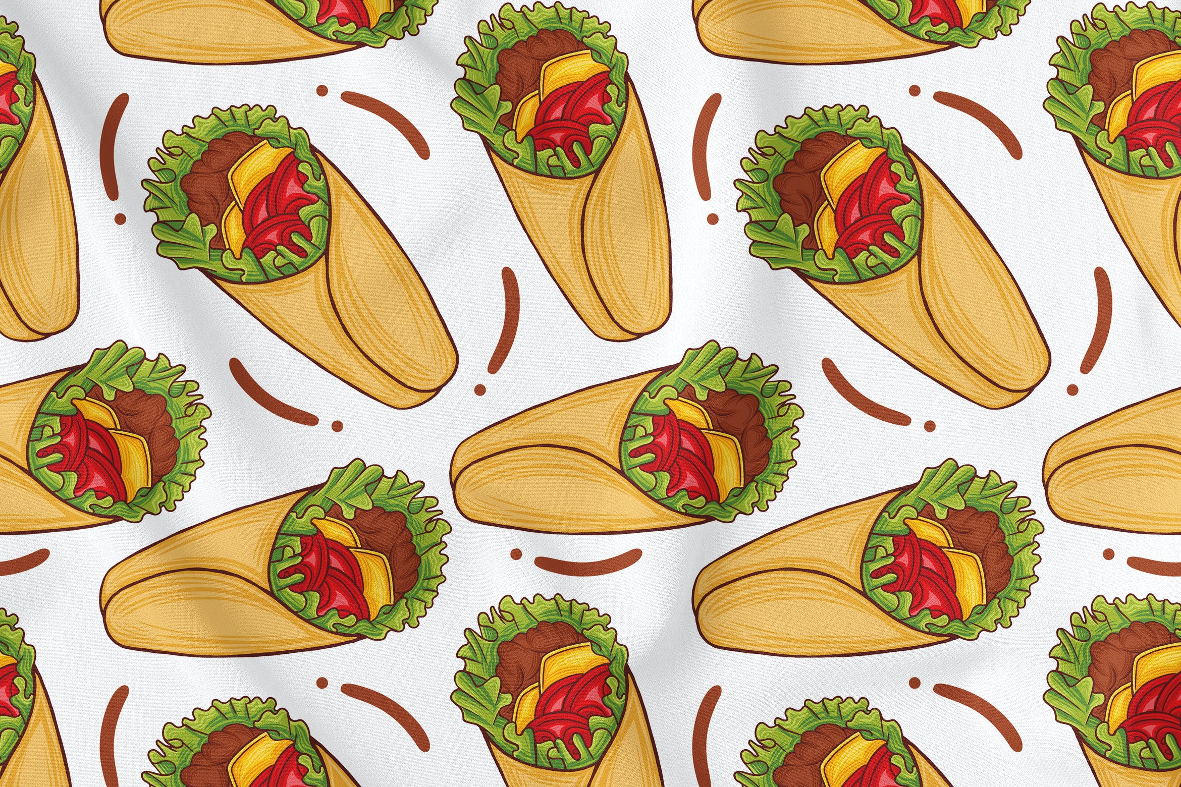 卷饼元素无缝图案背景素材 Wrap Seamless Pattern