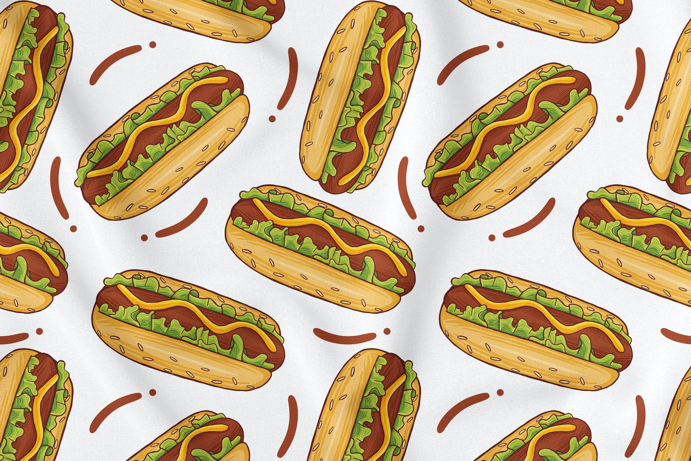 热狗元素无缝图案背景素材 Hotdog Seamless Pattern