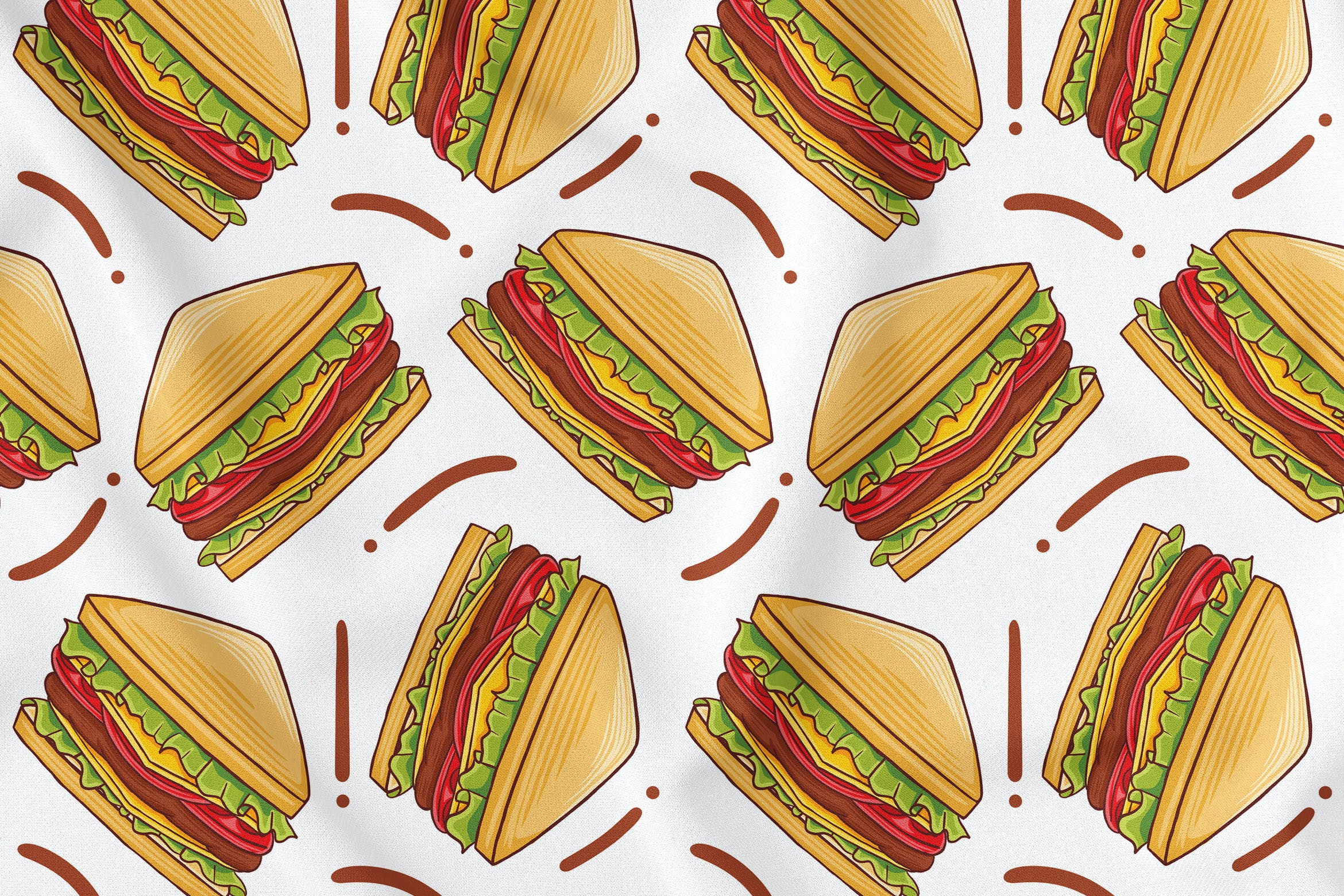 三明治元素无缝图案背景素材 Sandwich Seamless Pattern