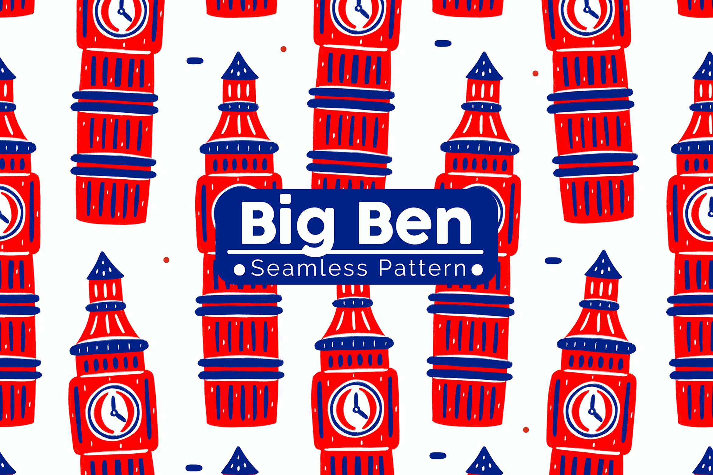 大本钟元素无缝图案背景素材 Big Ben Seamless Pattern