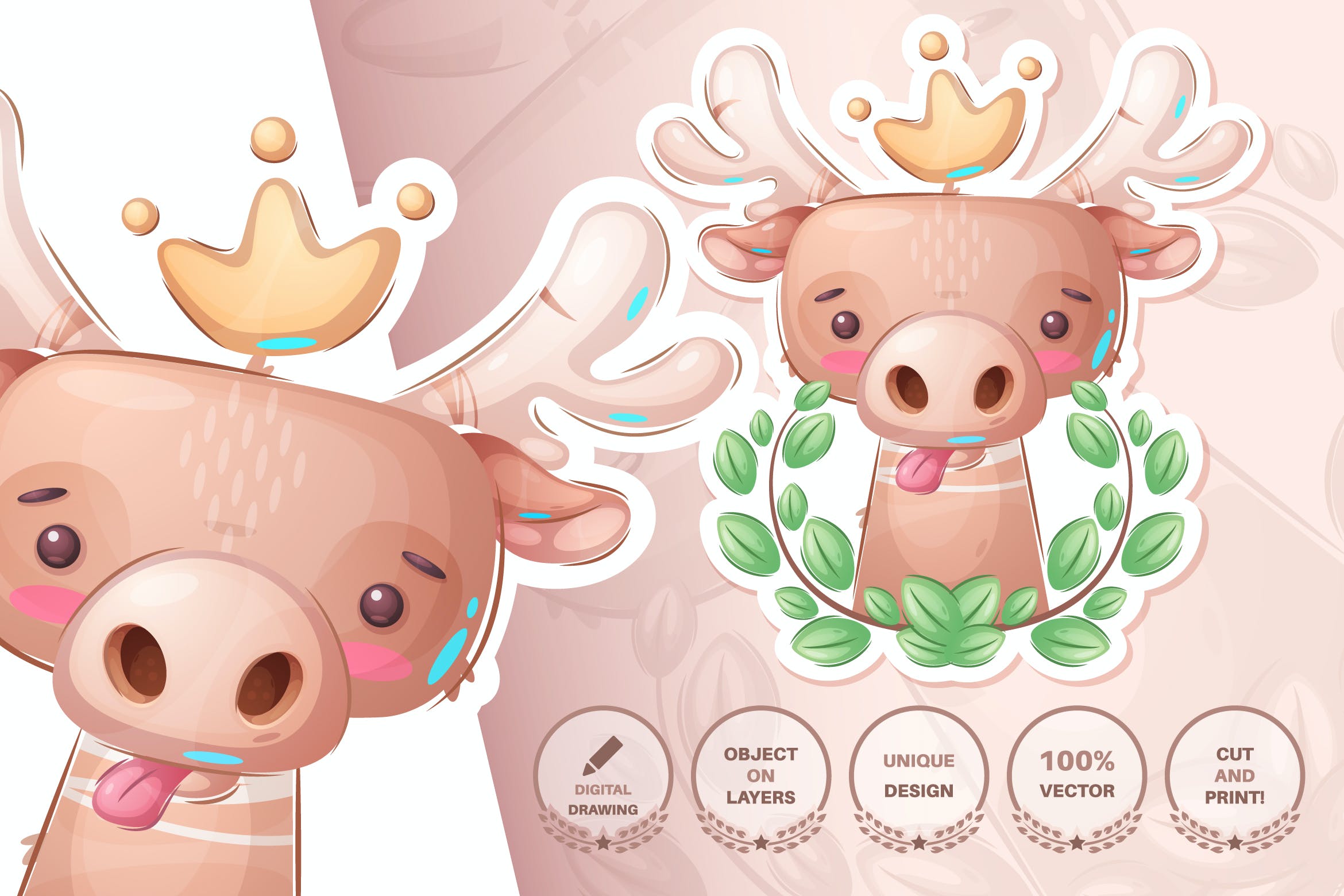 森林麋鹿动物无缝图案背景素材 Elk in forest – seamless pattern