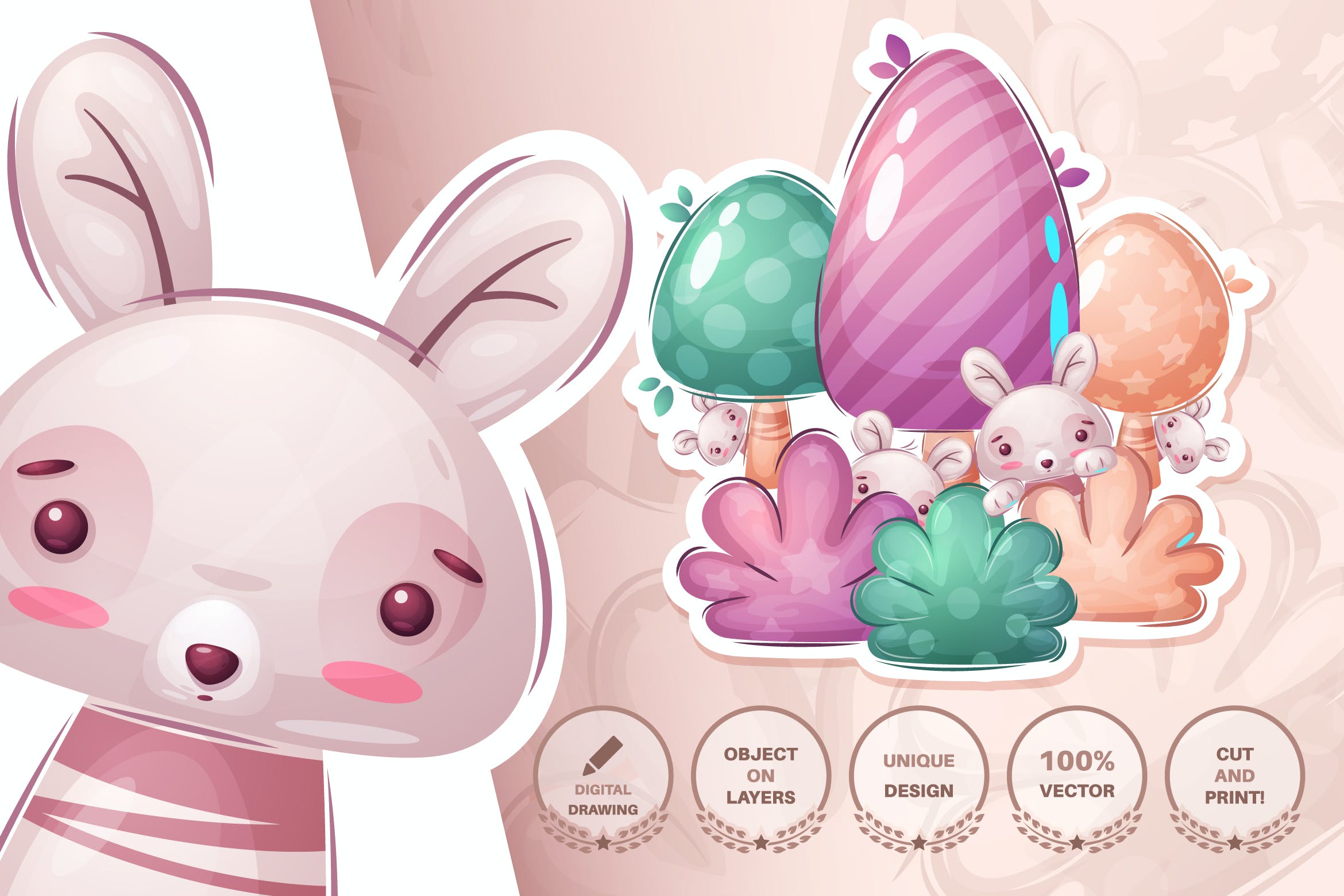 森林兔子动物无缝图案背景素材 Rabbit in forest – seamless pattern