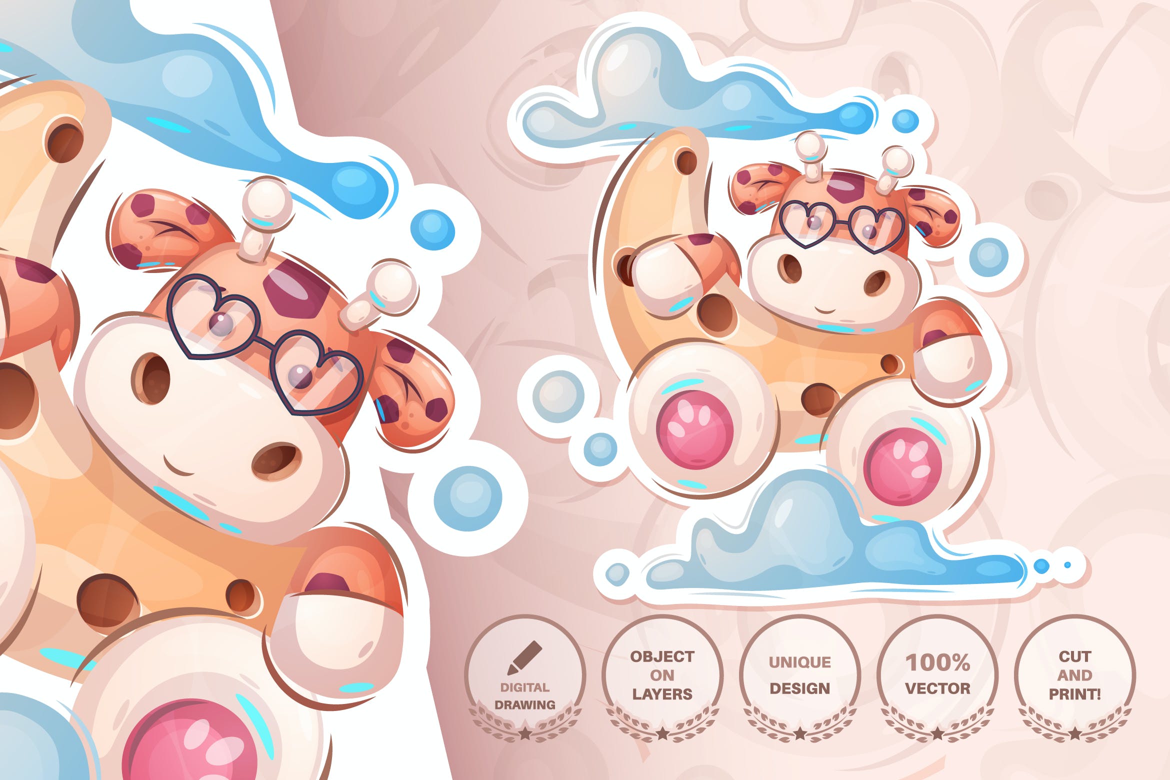 月亮长颈鹿动物无缝图案背景素材 Giraffe on the moon – seamless pattern