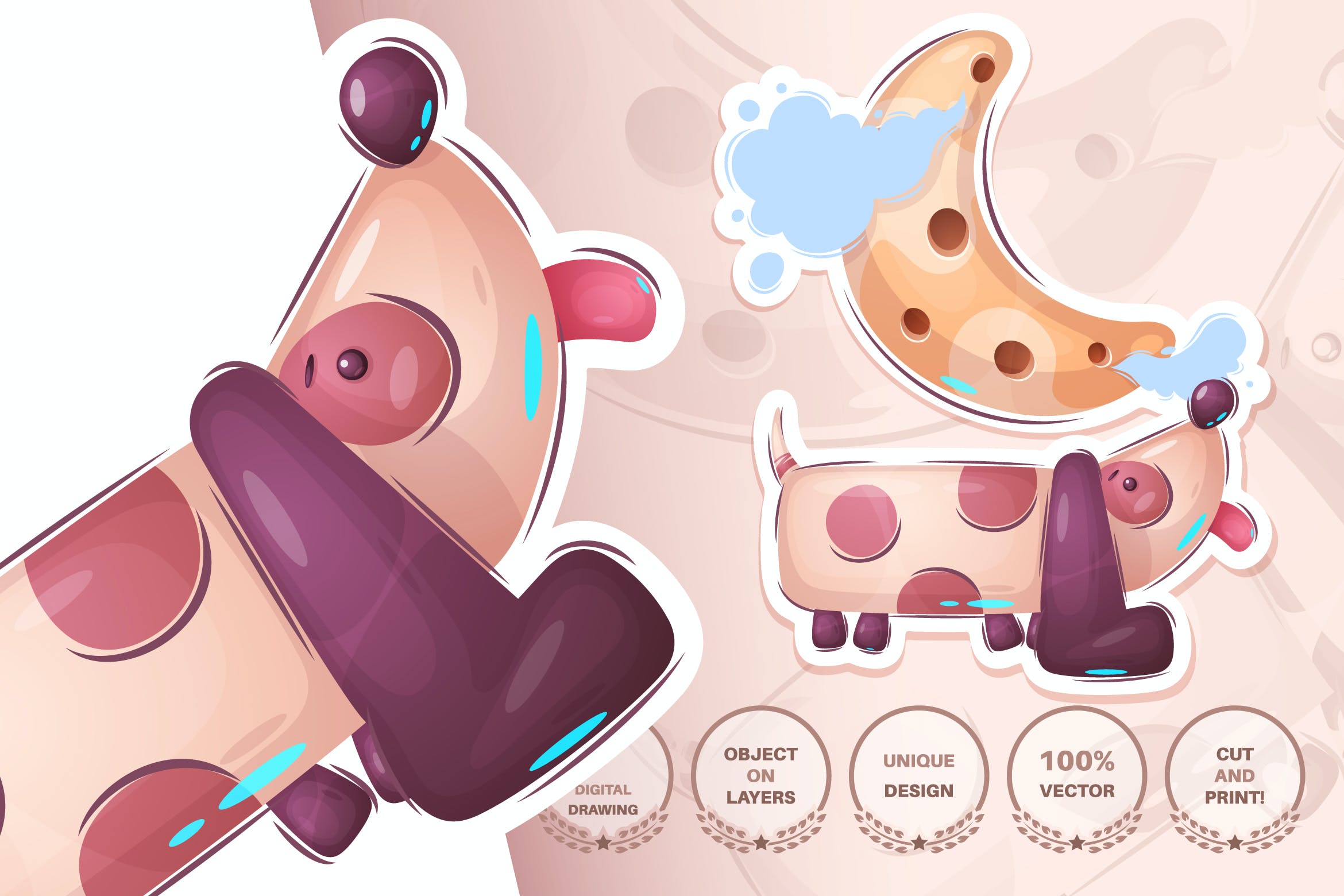 月亮&小狗动物无缝图案背景素材 Dog howls at the moon – seamless pattern