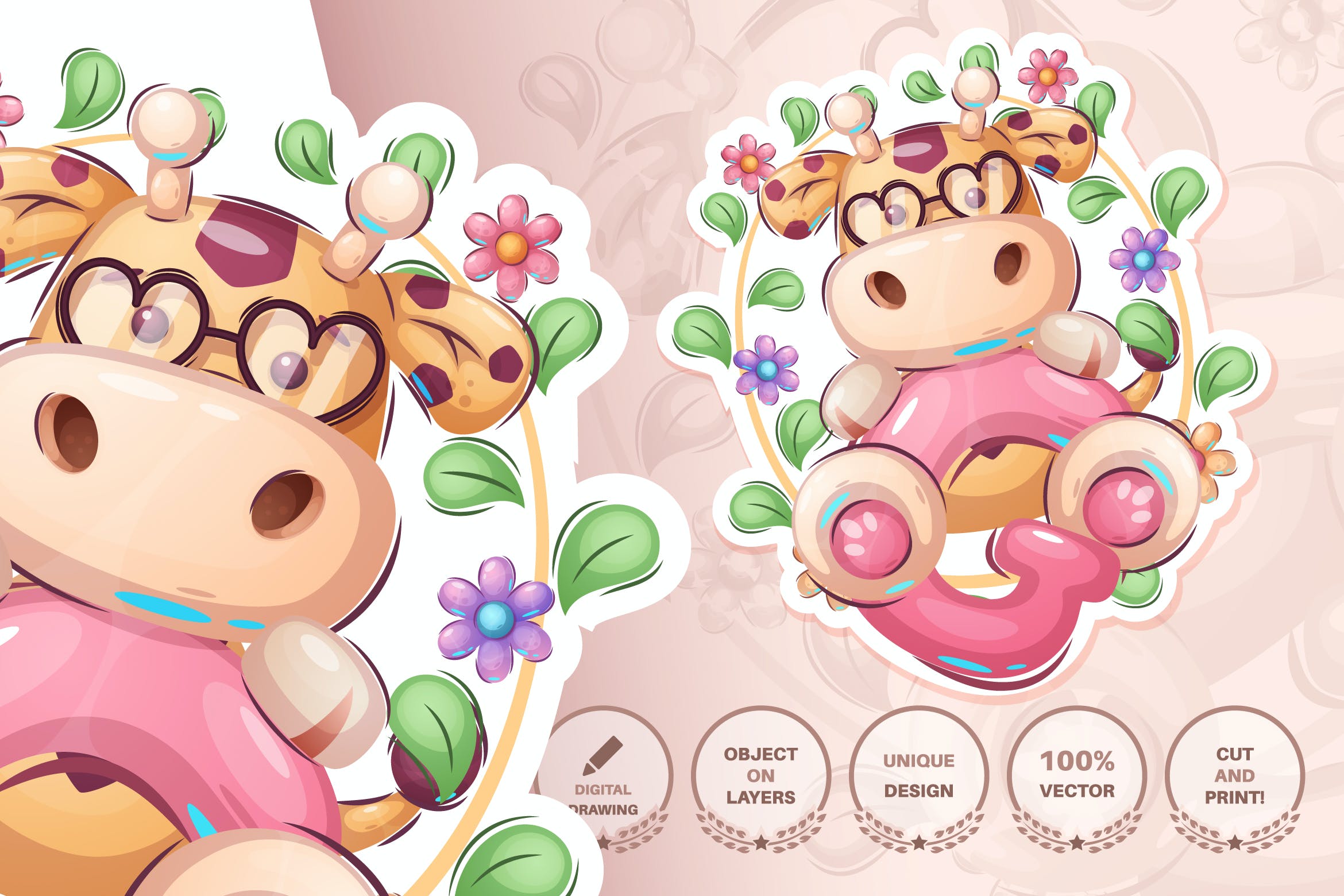 字母G元素长颈鹿动物无缝图案背景素材 Giraffe with letter G – seamless pattern