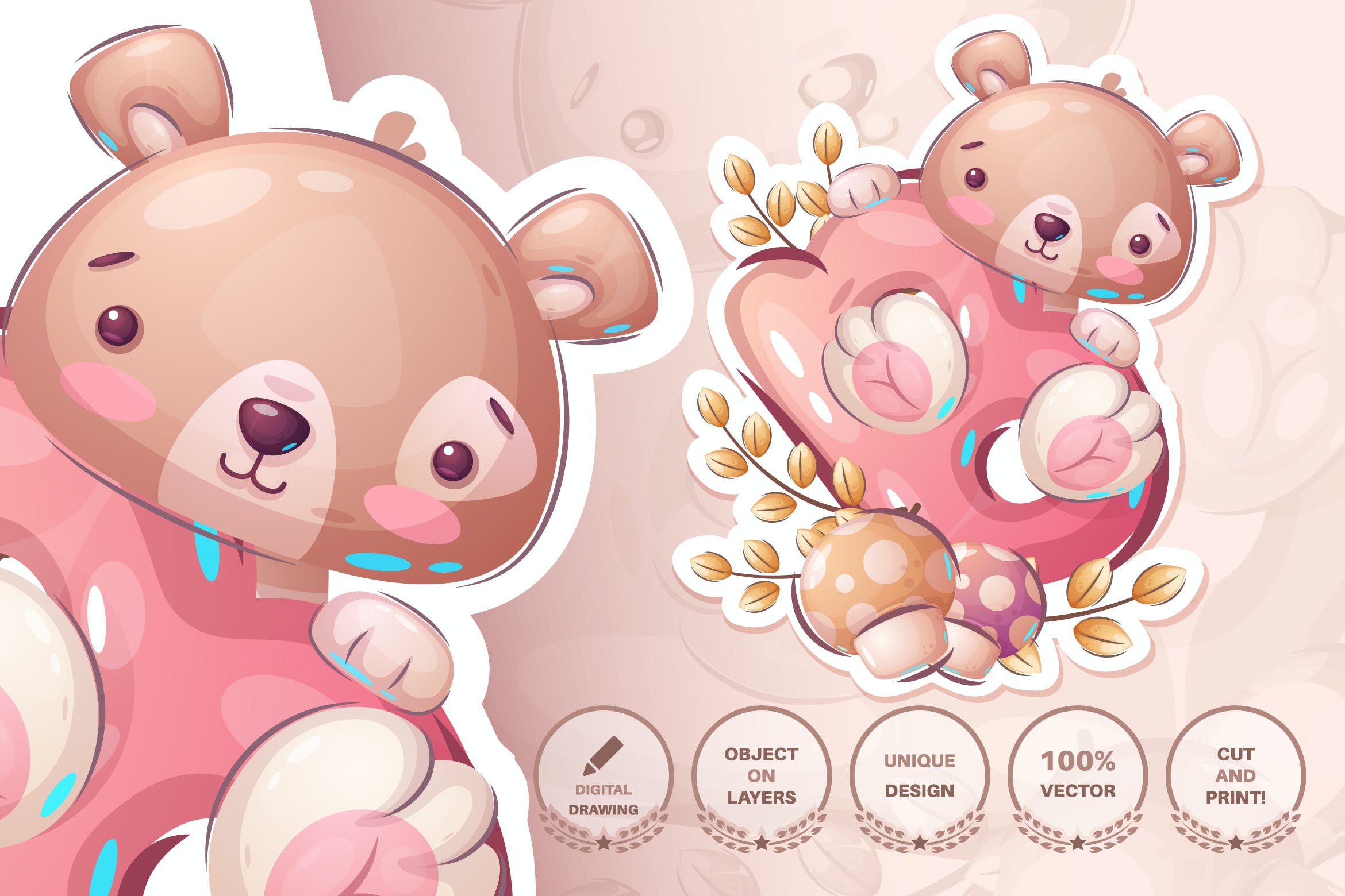 字母B元素小熊动物无缝图案背景素材 Bear with letter B – seamless pattern