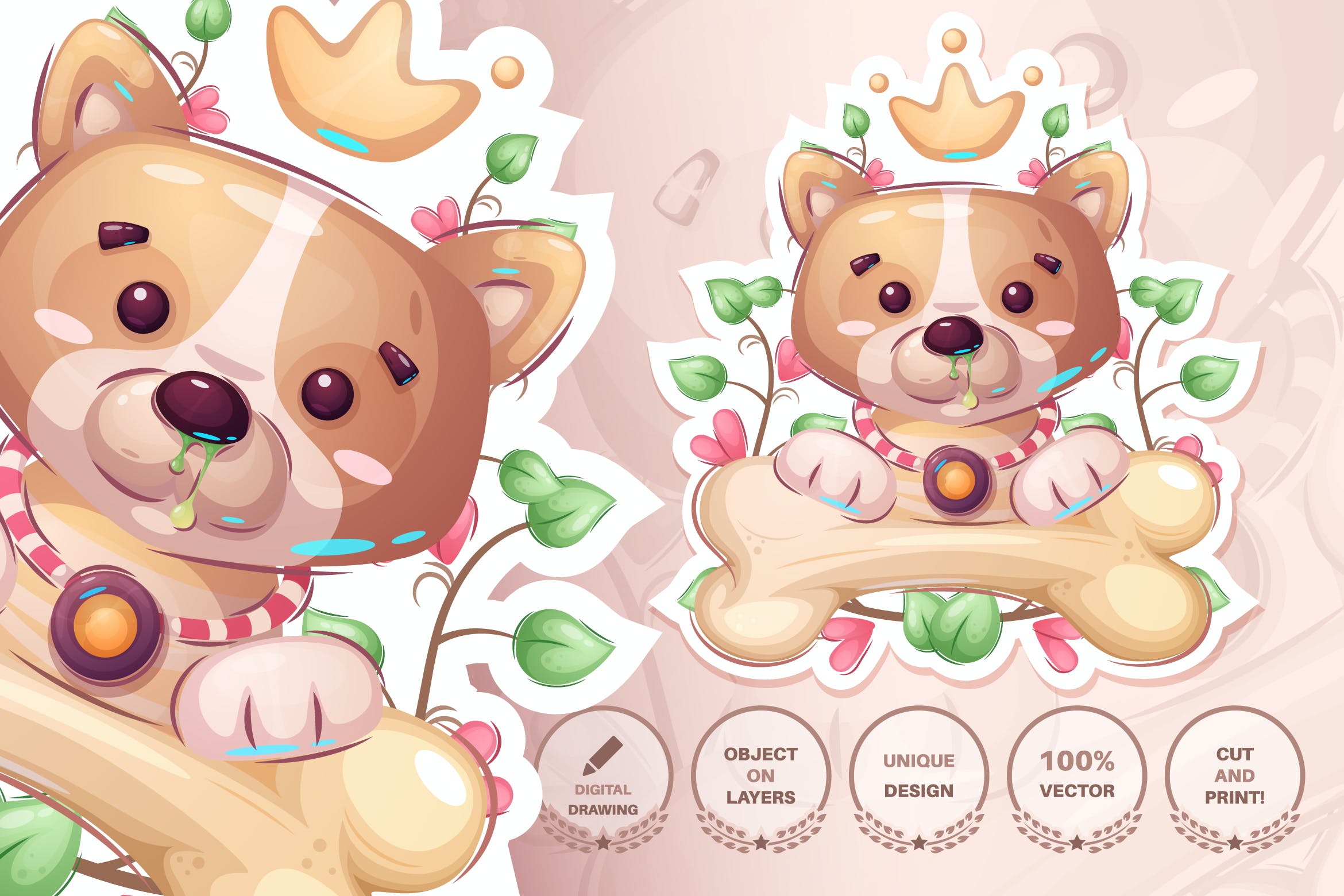 骨头&小狗动物无缝图案背景素材 Dog with bone –  seamless pattern