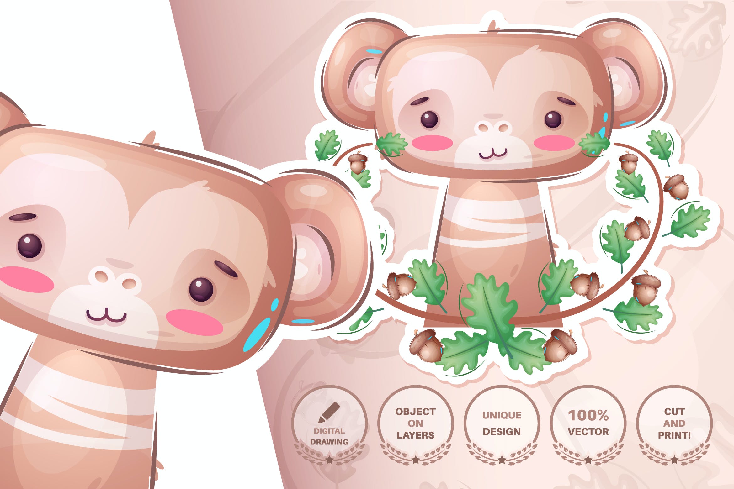 可爱猴子动物无缝图案背景素材 Cute monkey – seamless pattern