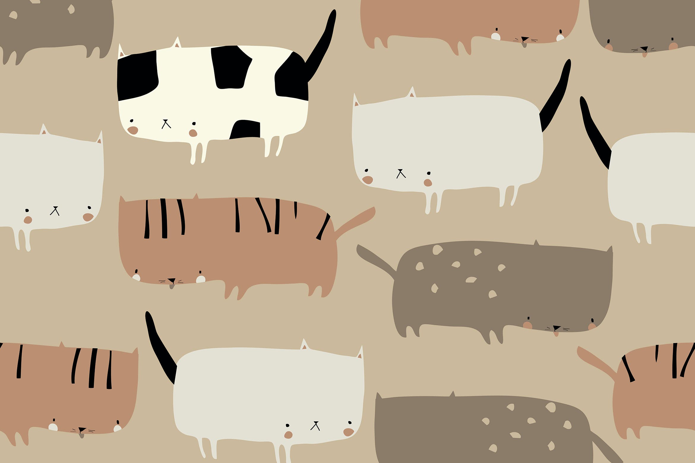 可爱有趣猫咪矢量无缝图案背景素材 Vector seamless pattern with cute funny cats