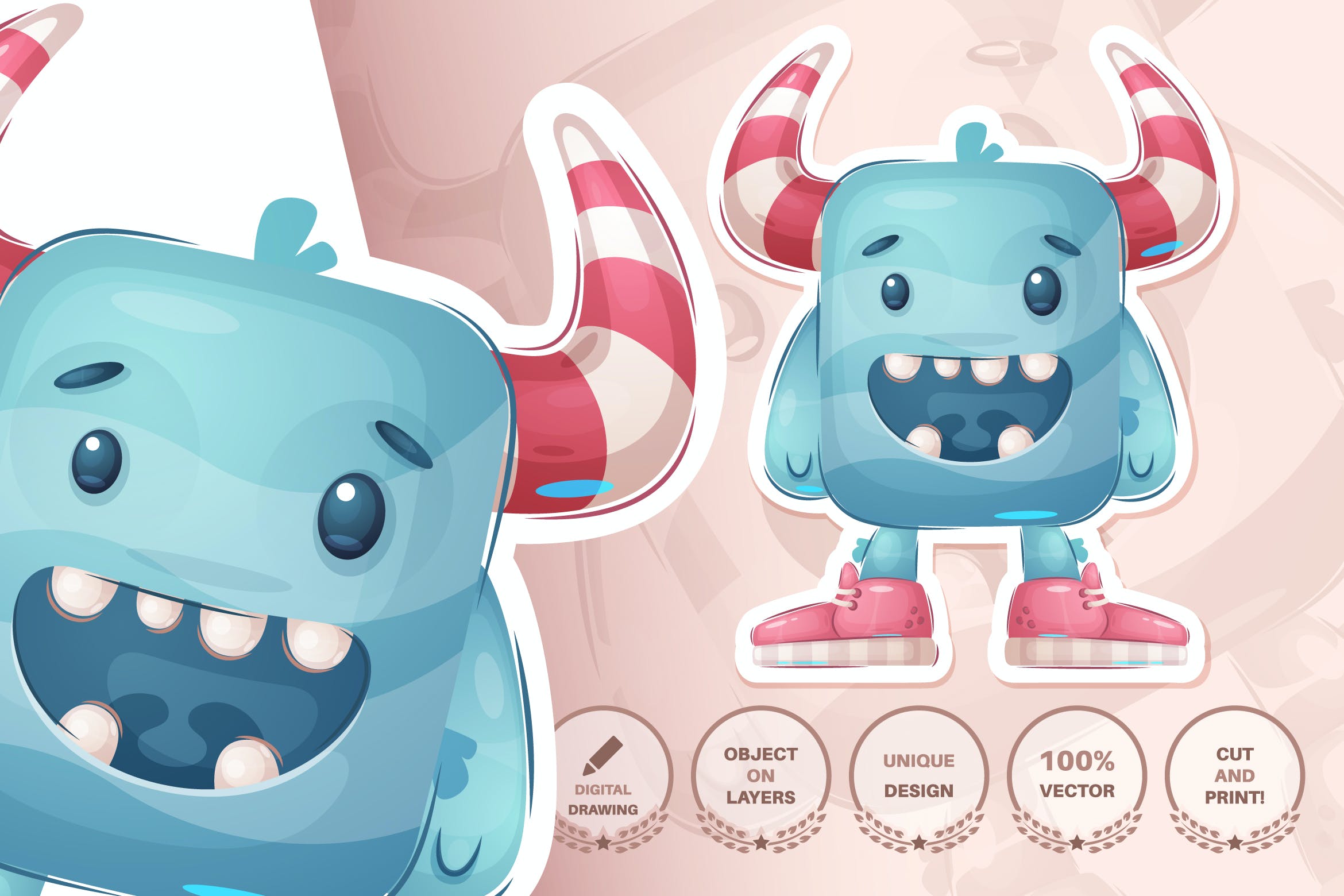 可爱怪物无缝图案背景素材 Cute monster – seamless pattern