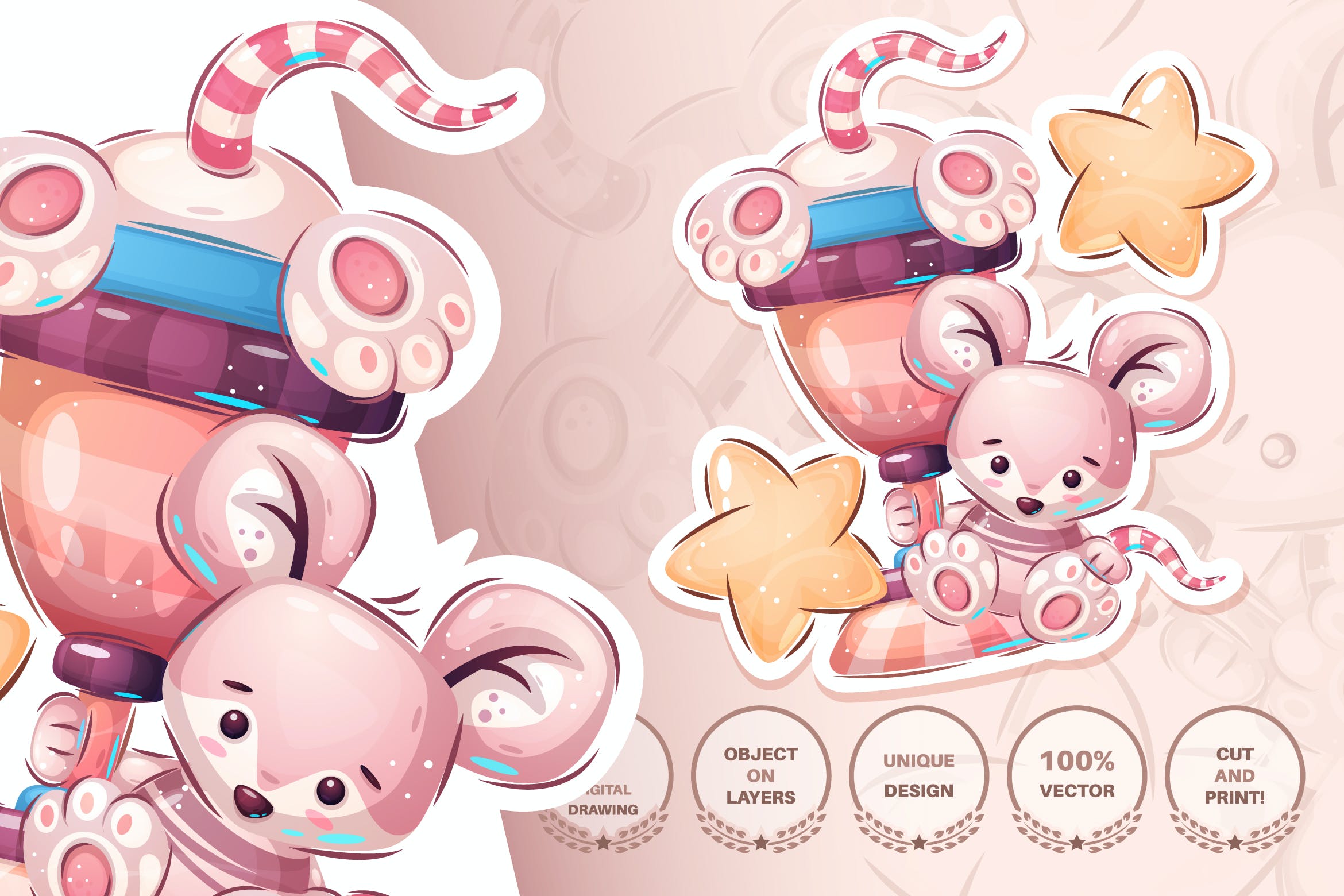 可爱奖杯老鼠动物无缝图案背景素材 Cute winner mouse – seamless pattern