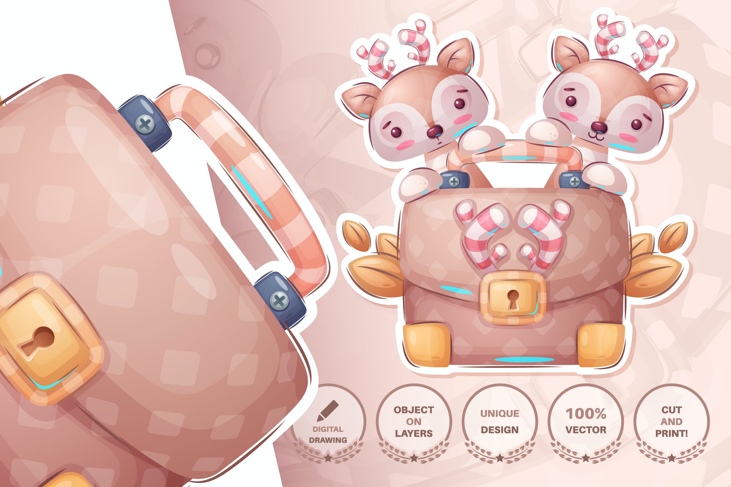 公文包元素&可爱小鹿动物无缝图案背景素材 Cute deer diplomat