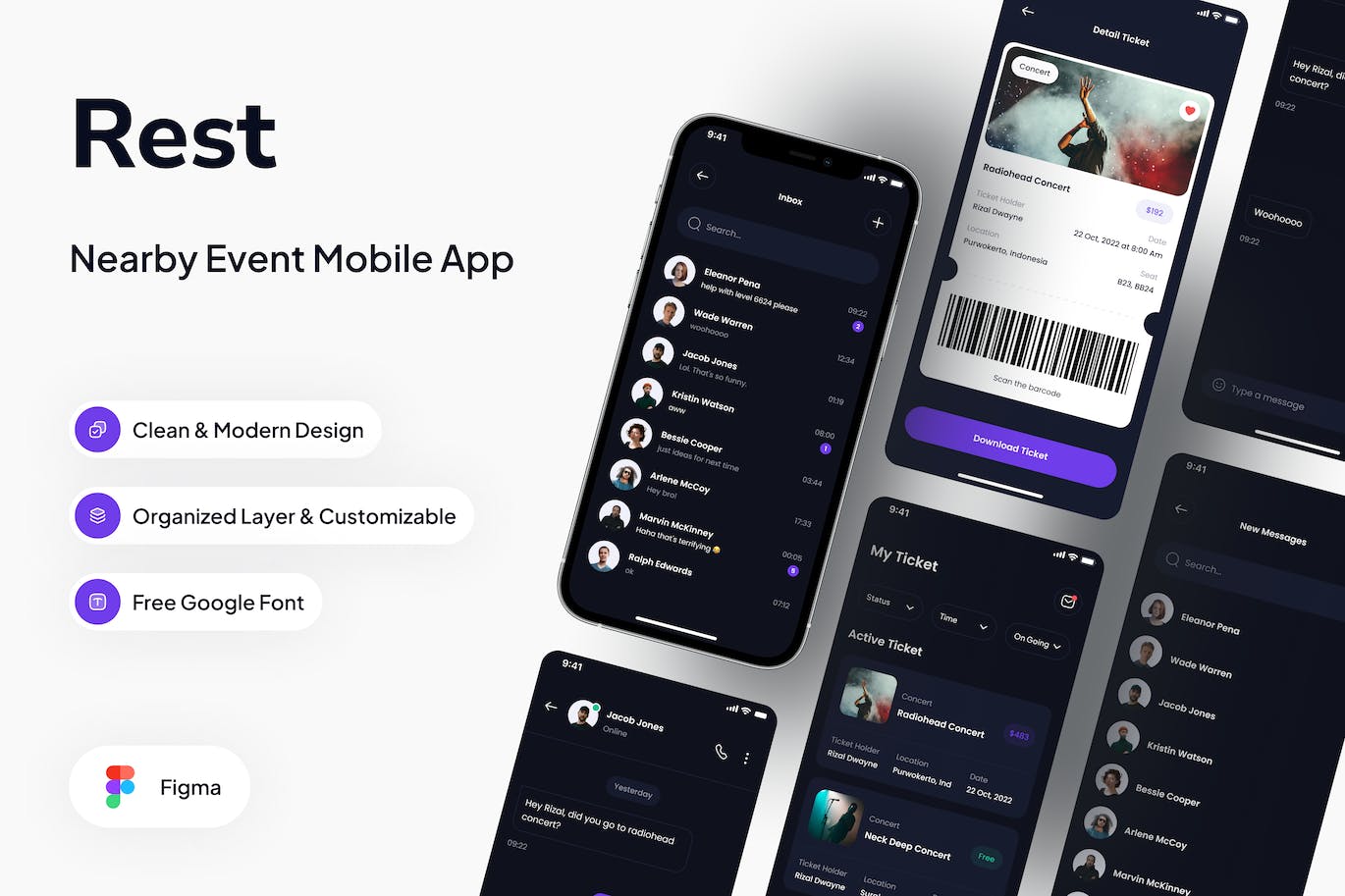 我的机票和收件箱黑暗模式 App UI Kit