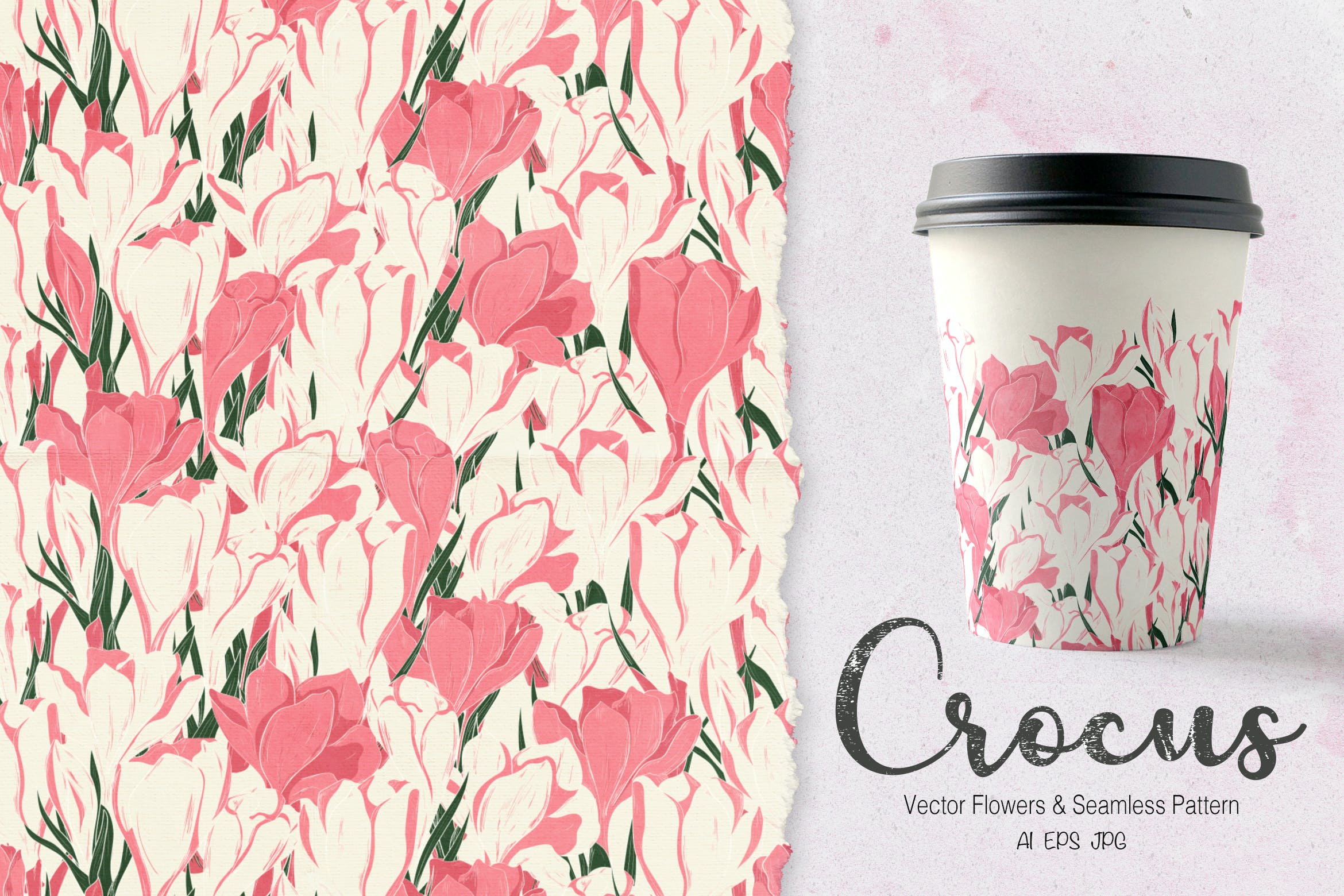 番红花水彩无缝图案背景素材 Crocus