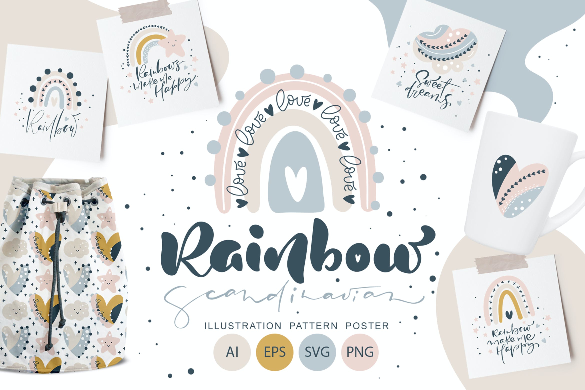 彩虹斯堪的纳维亚风格图案SVG素材 Rainbow scandinavian SVG