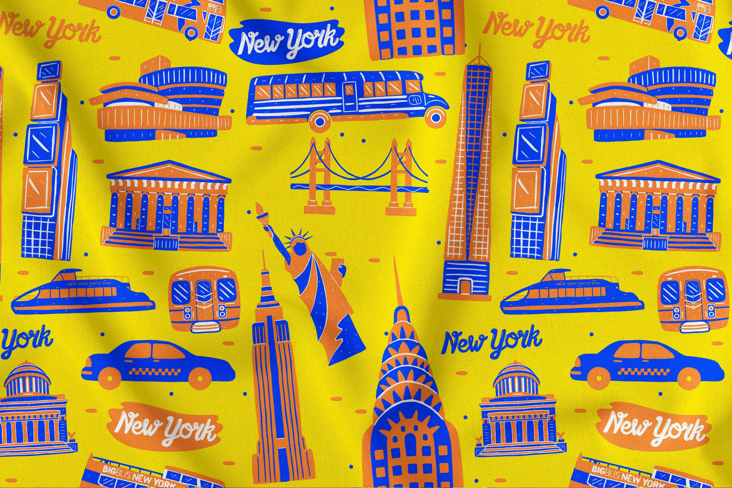美国纽约元素无缝图案背景素材v2 New York Seamless Pattern