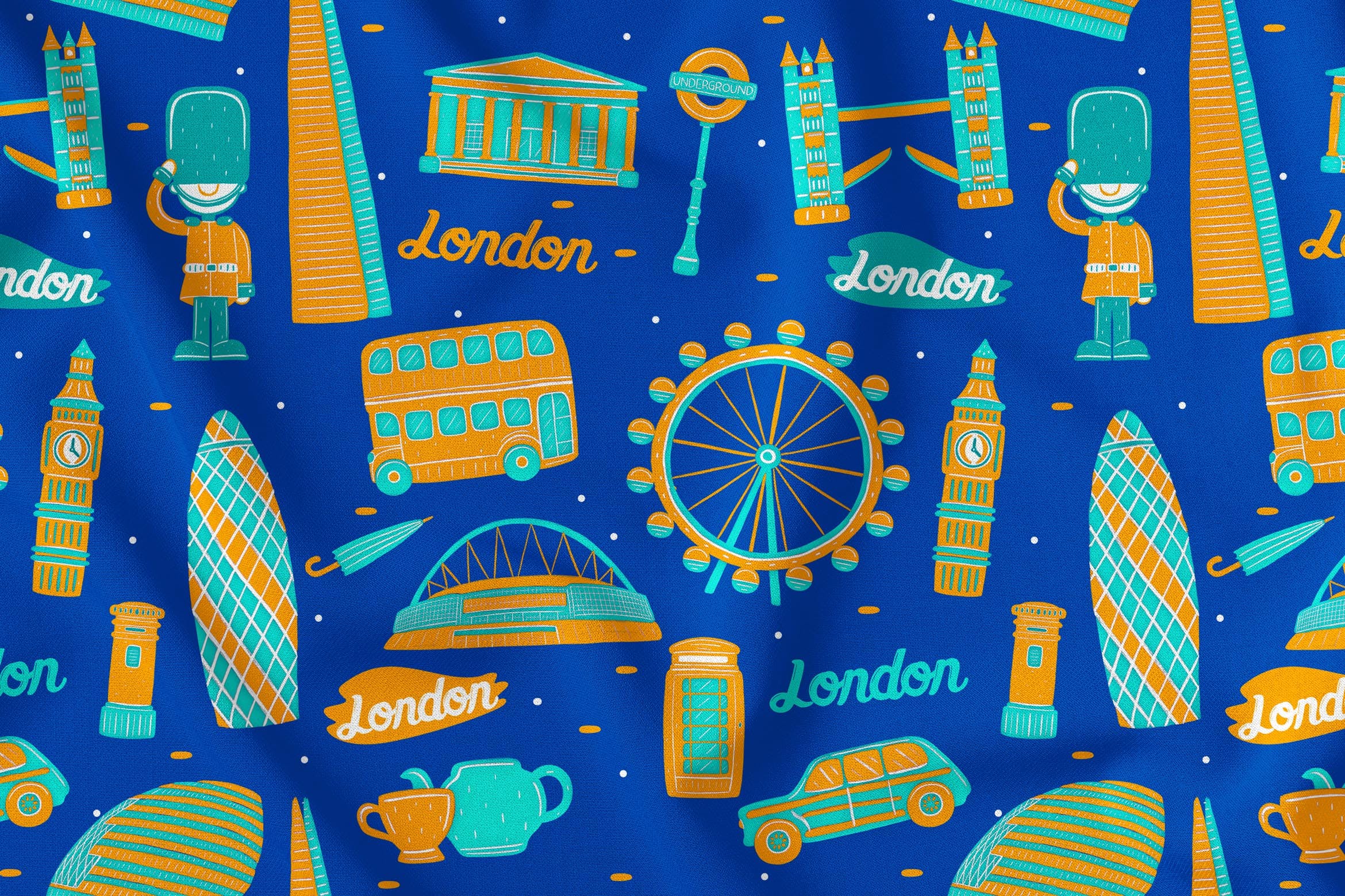 英国伦敦元素无缝图案背景素材v3 London Seamless Pattern