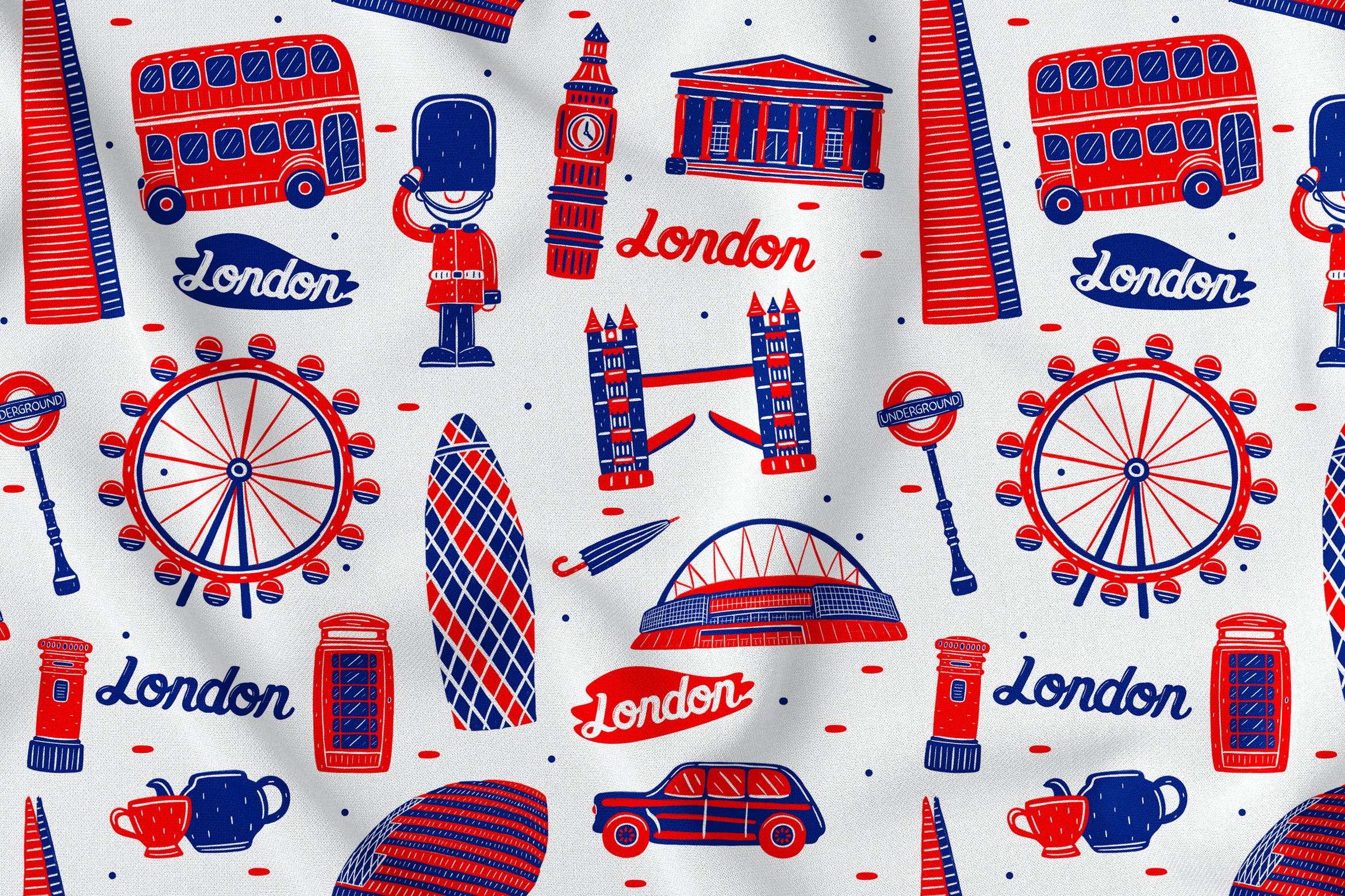 英国伦敦元素无缝图案背景素材 London Seamless Pattern