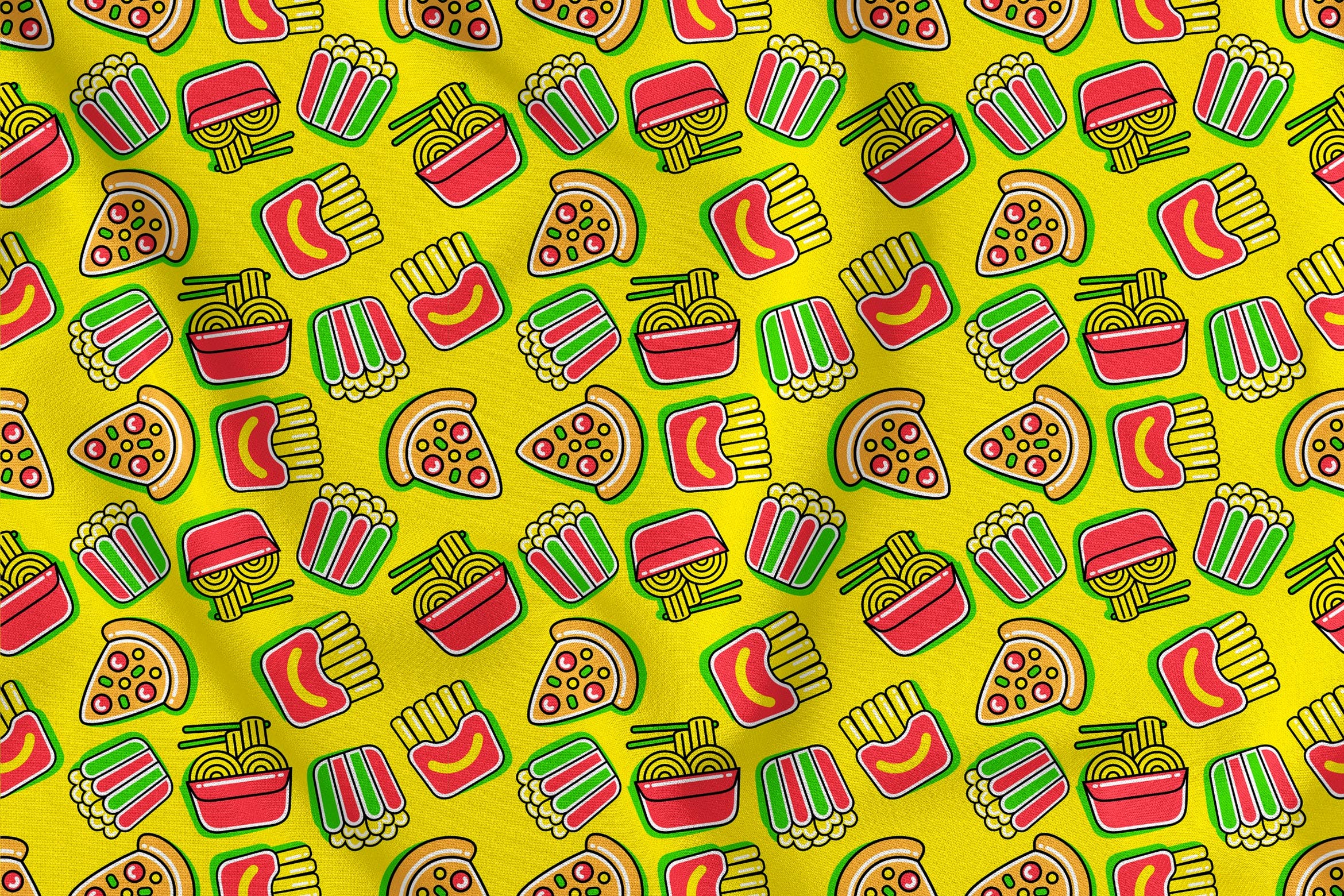 西式快餐食品元素无缝图案背景素材 Fast Food Seamless Pattern