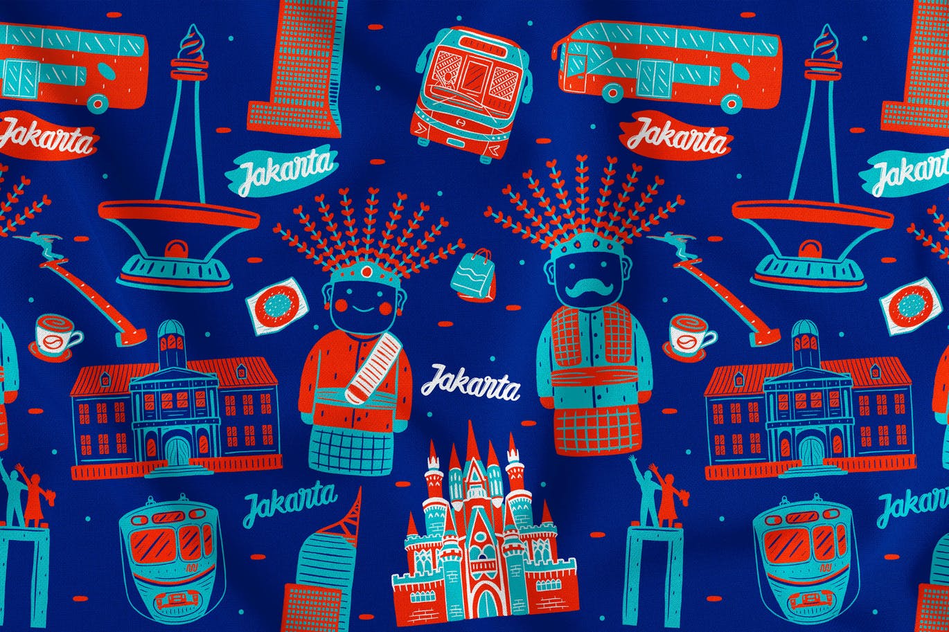雅加达元素无缝图案背景素材v2 Jakarta Seamless Pattern