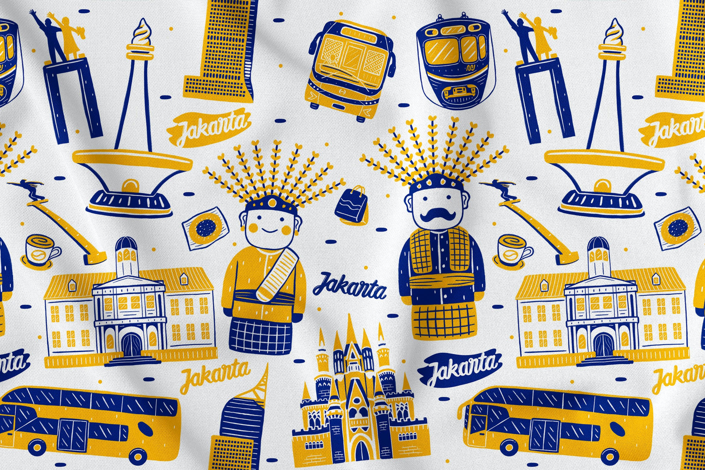 雅加达元素无缝图案背景素材 Jakarta Seamless Pattern