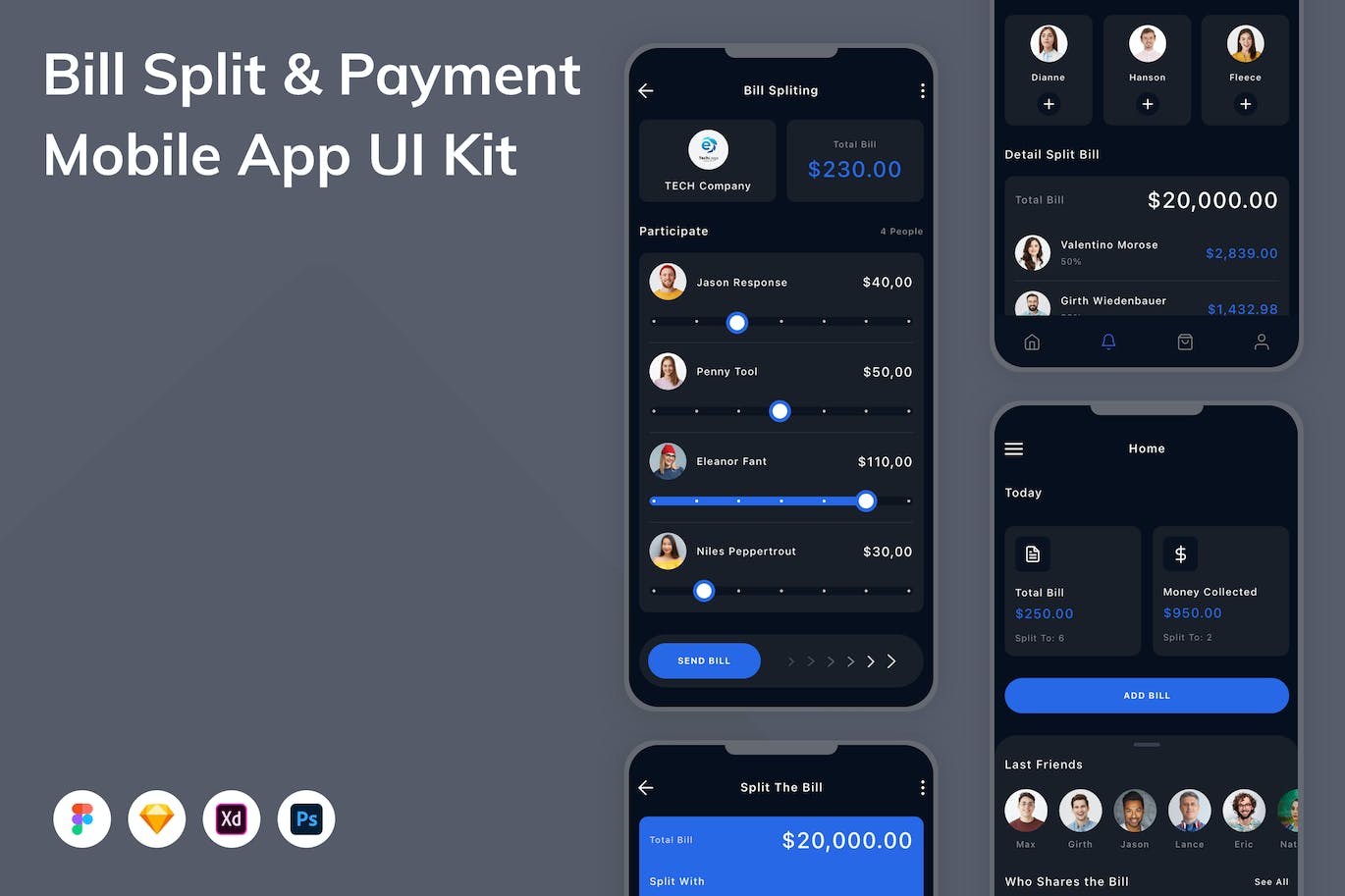 账单拆分和支付移动应用 APP UI KIT