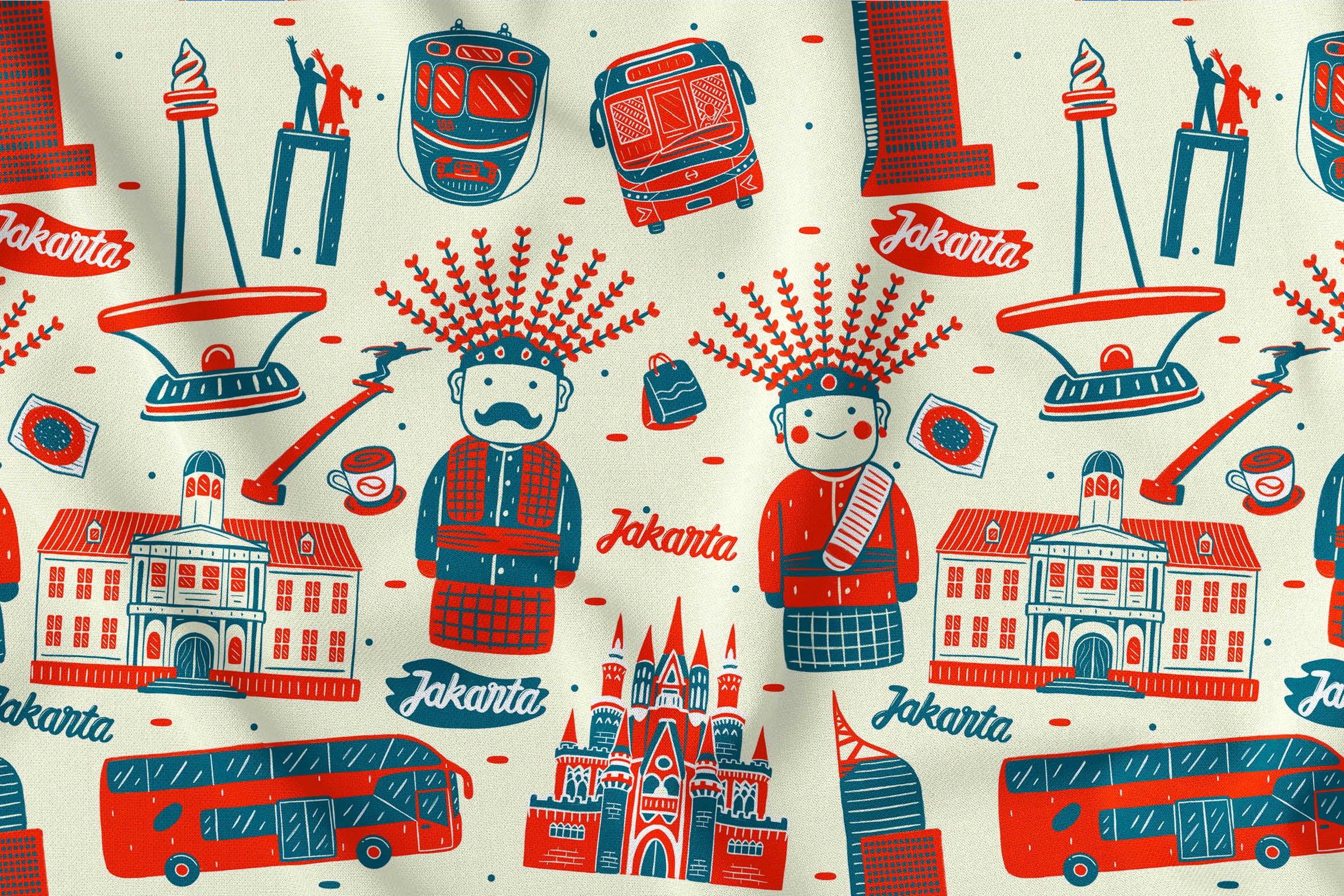 雅加达元素无缝图案背景素材v3 Jakarta Seamless Pattern