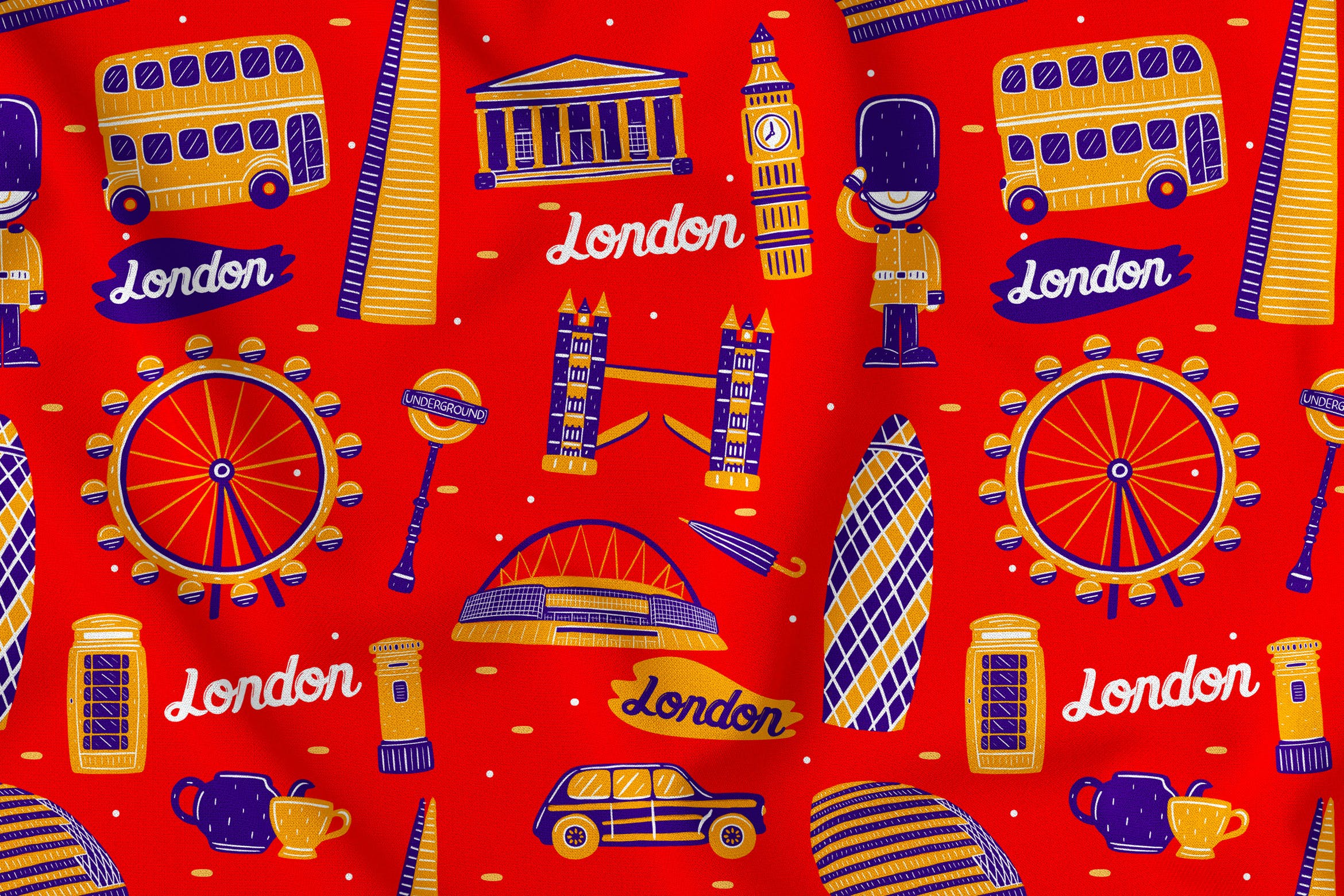 英国伦敦元素无缝图案背景素材v2 London Seamless Pattern