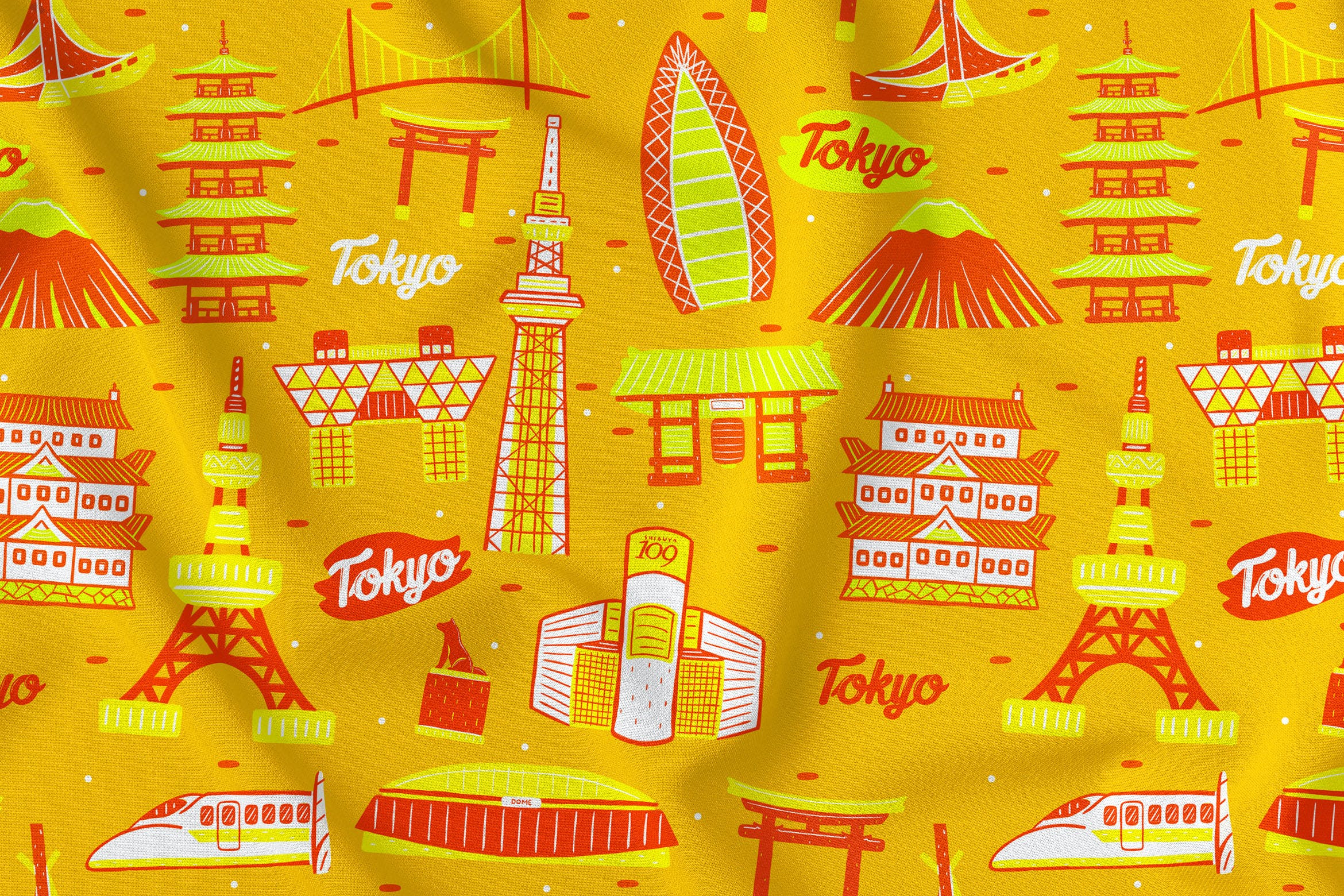 日本东京元素无缝图案背景素材 Tokyo Seamless Pattern