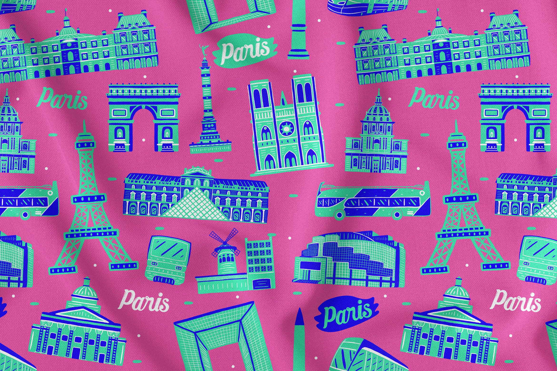 法国巴黎元素无缝图案背景素材 Paris Seamless Pattern