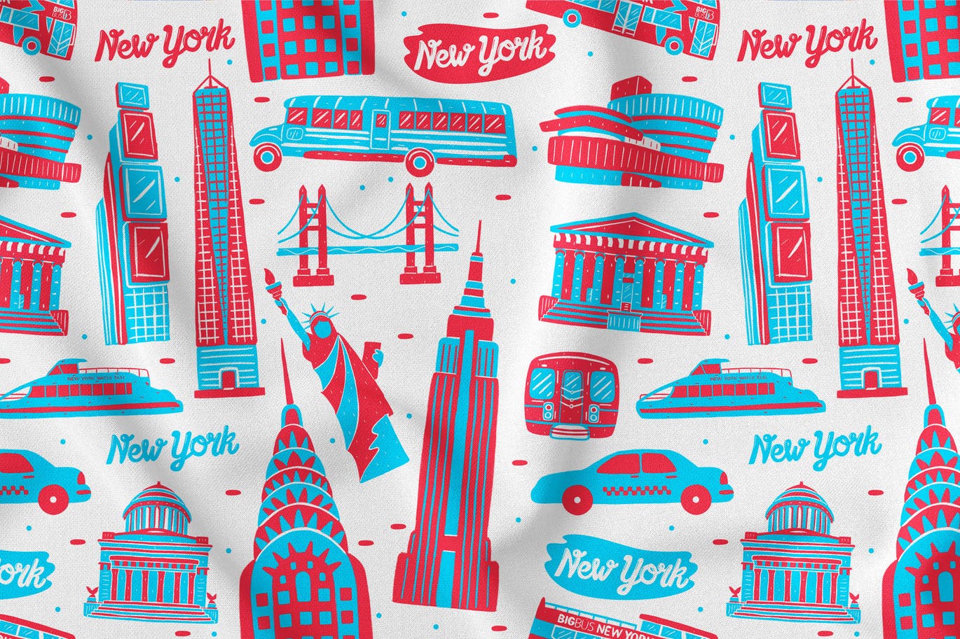 美国纽约元素无缝图案背景素材 New York Seamless Pattern