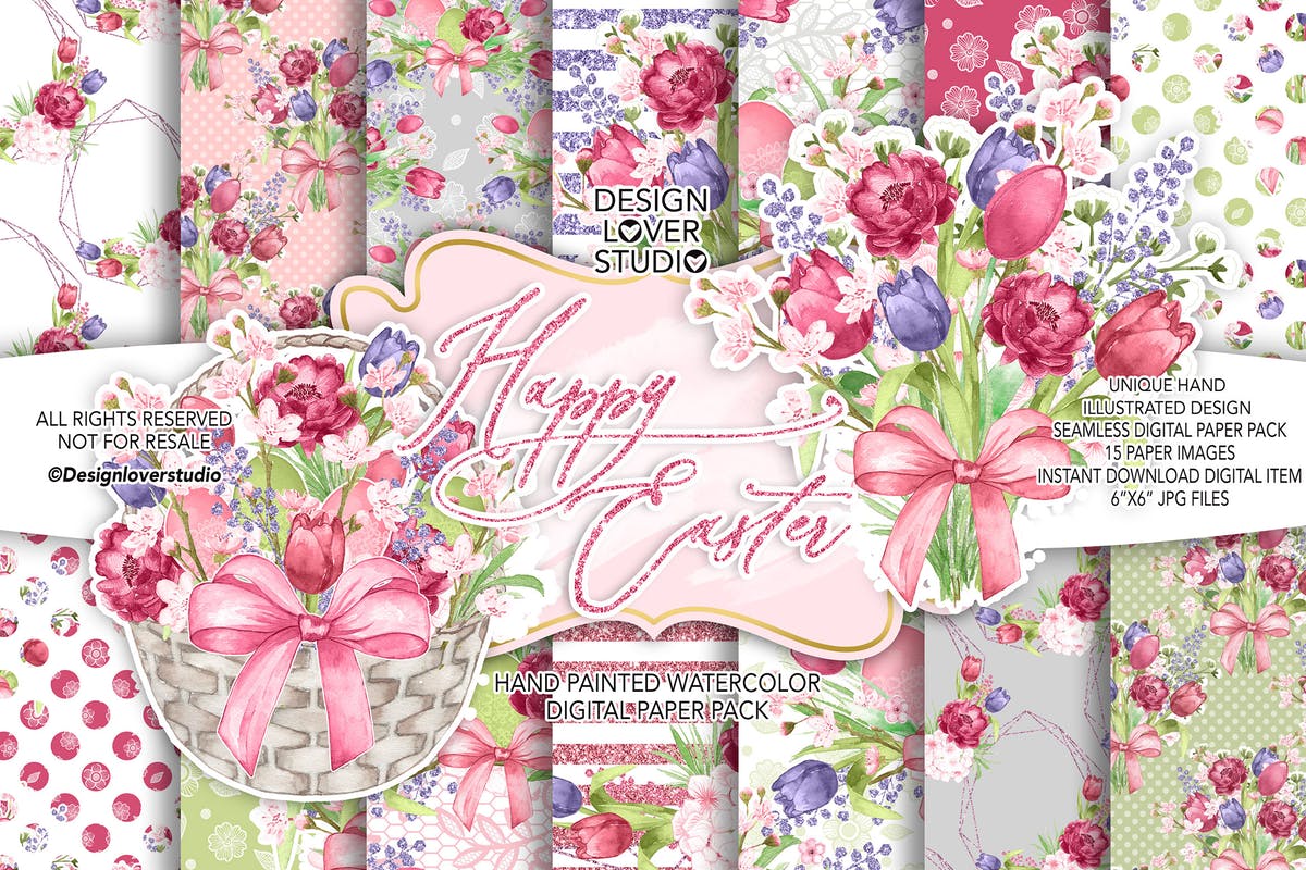 复活节快乐仿古数码纸张设计素材 Happy Easter Rustic digital paper pack
